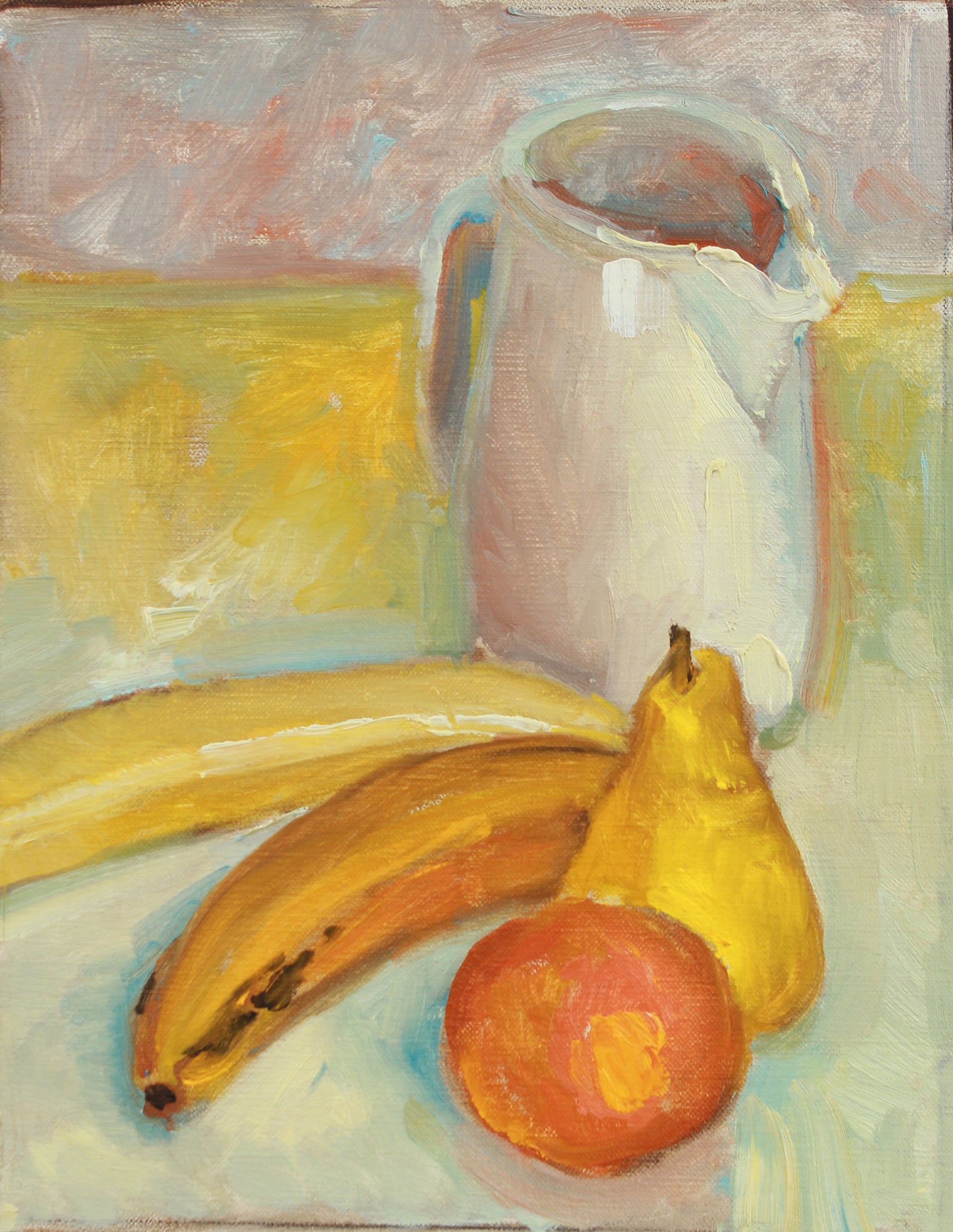 Tabletop Still Life with Pitcher & Fruit <br>20th Century Oil <br><br>#A8028