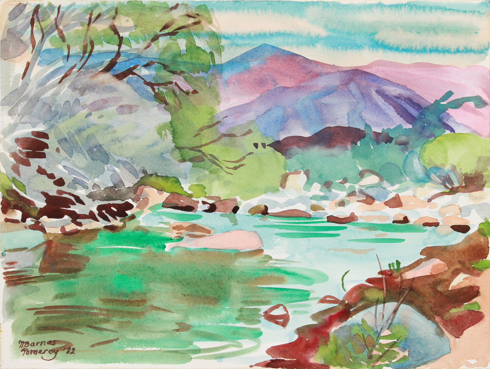 <i>Late Afternoon by Palm Canyon Creek</i> <br>1982 Watercolor <br><br>#A8035