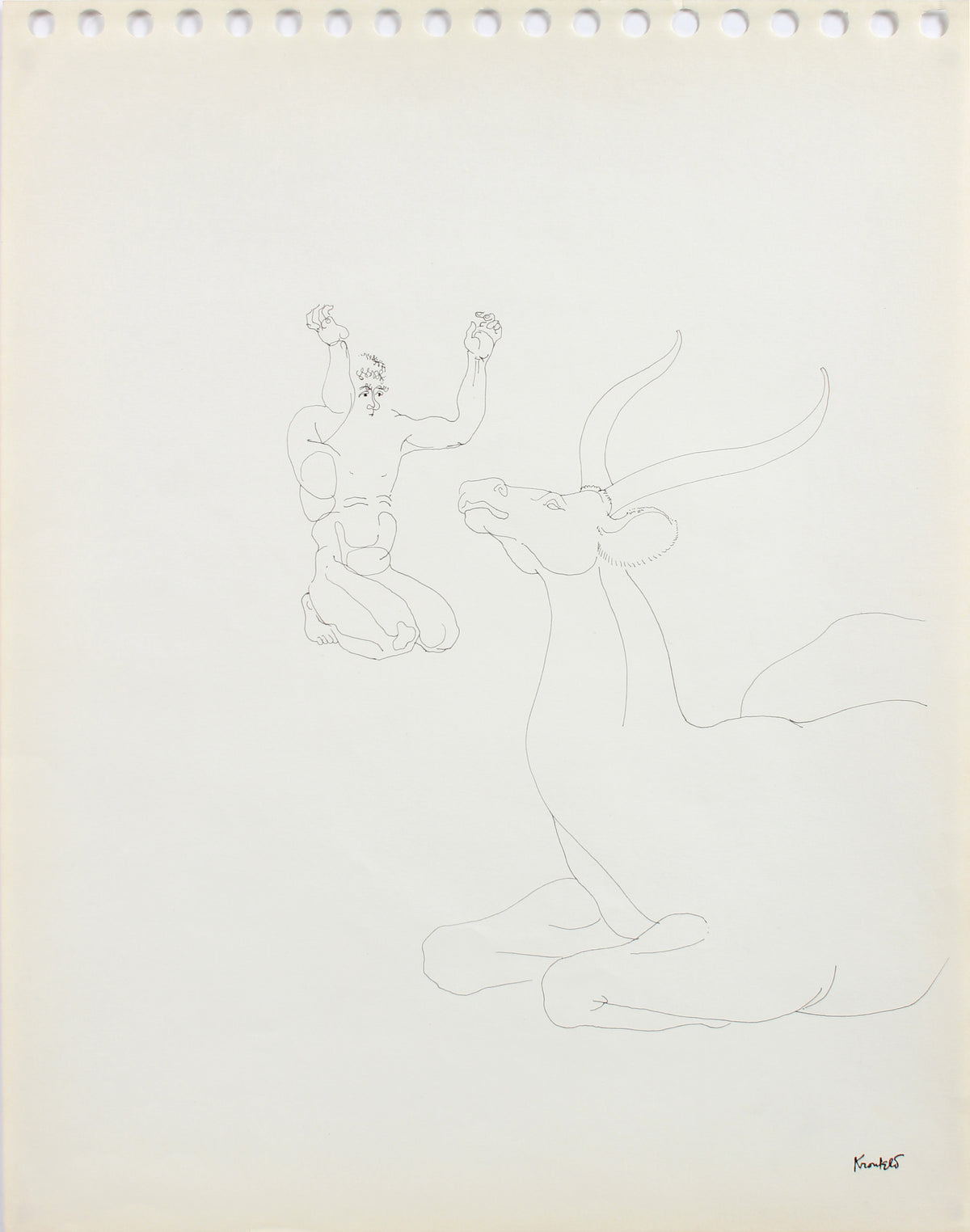 Adoration of a Stag <br>1960-80s Ink <br><br>#A8204