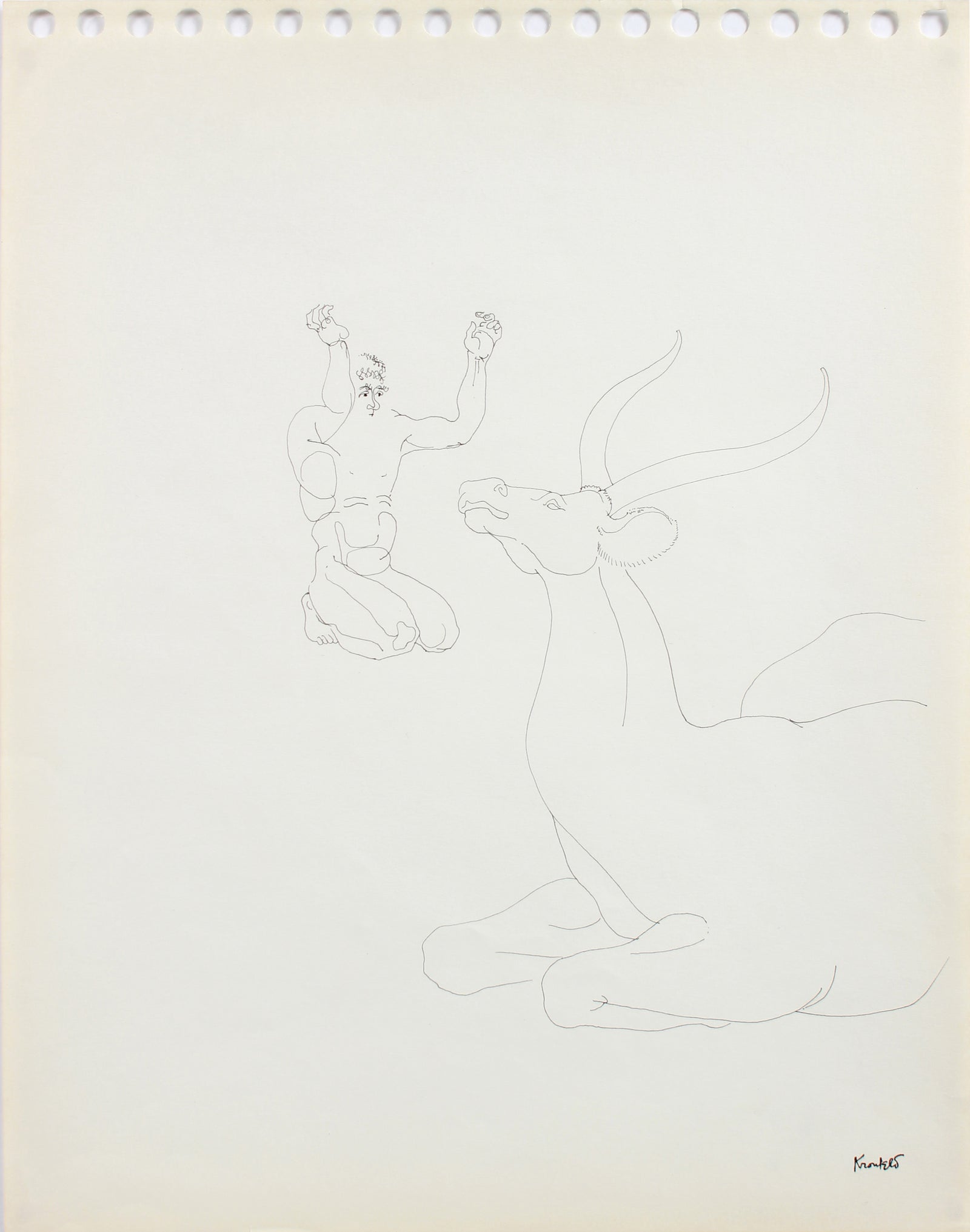 Adoration of a Stag <br>1960-80s Ink <br><br>#A8204