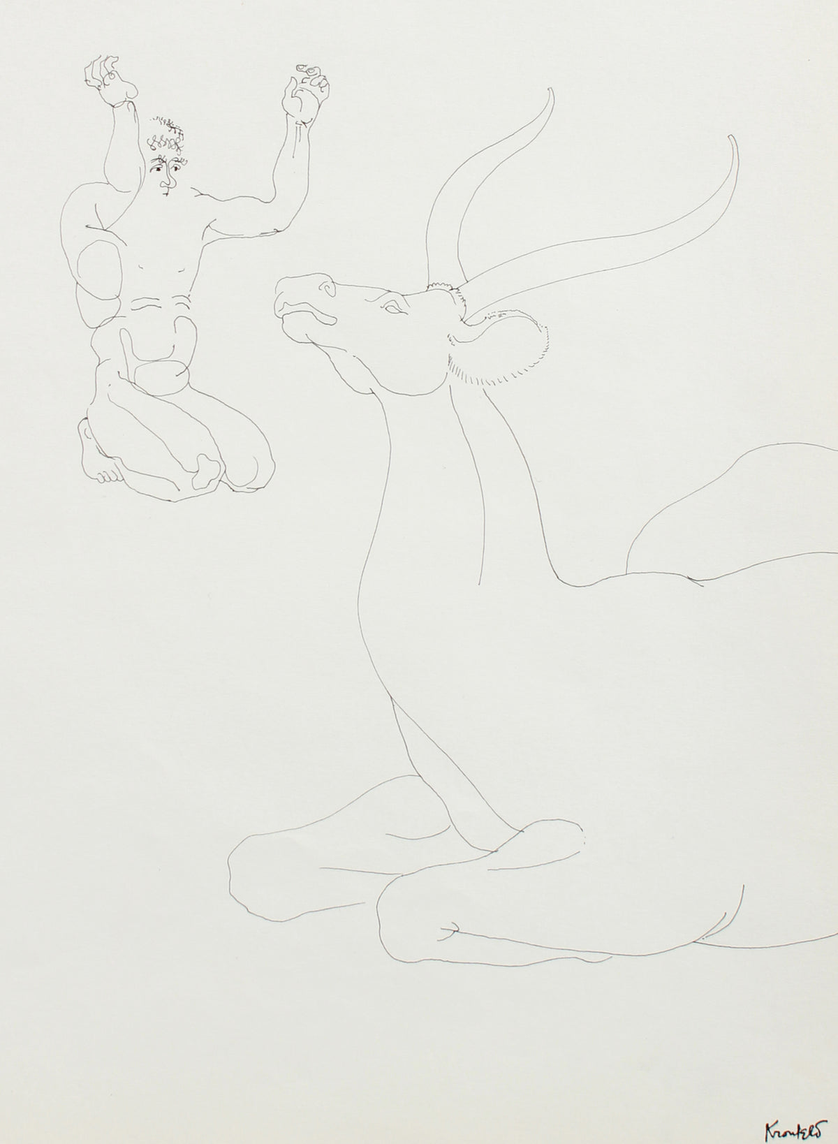 Adoration of a Stag <br>1960-80s Ink <br><br>#A8204