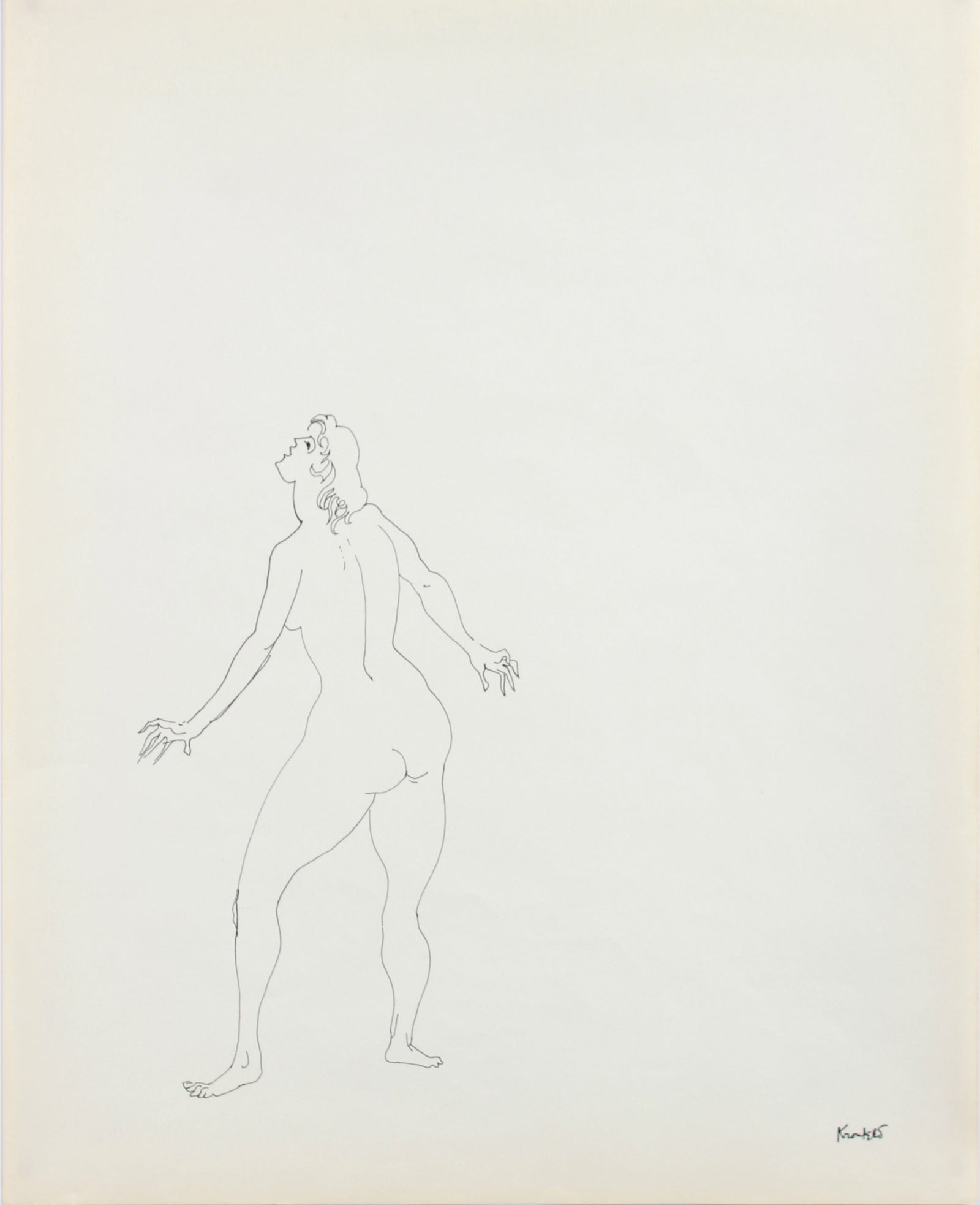 Minimalist Standing Female Nude <br>1960-80s Ink <br><br>#A8205