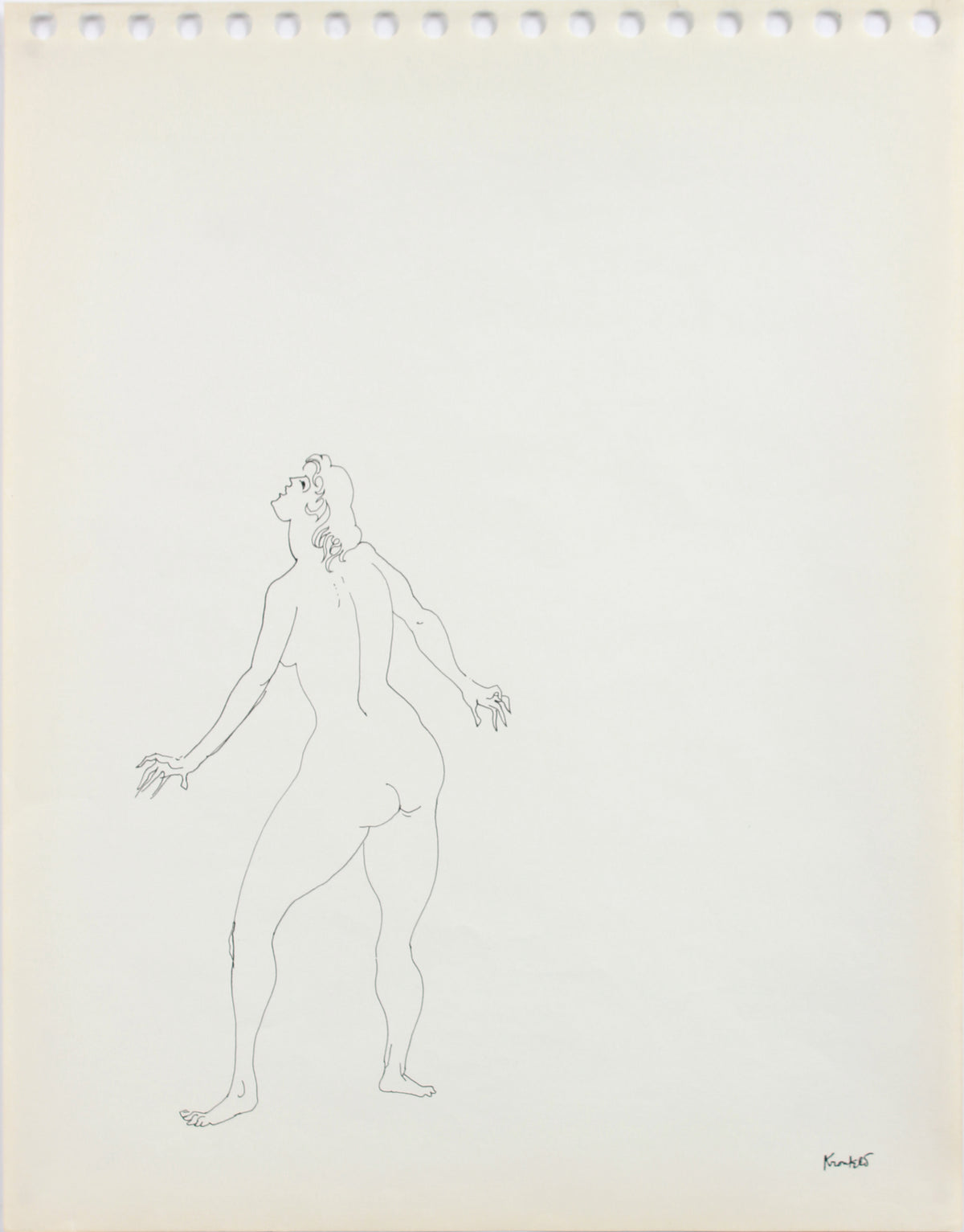 Minimalist Standing Female Nude <br>1960-80s Ink <br><br>#A8205