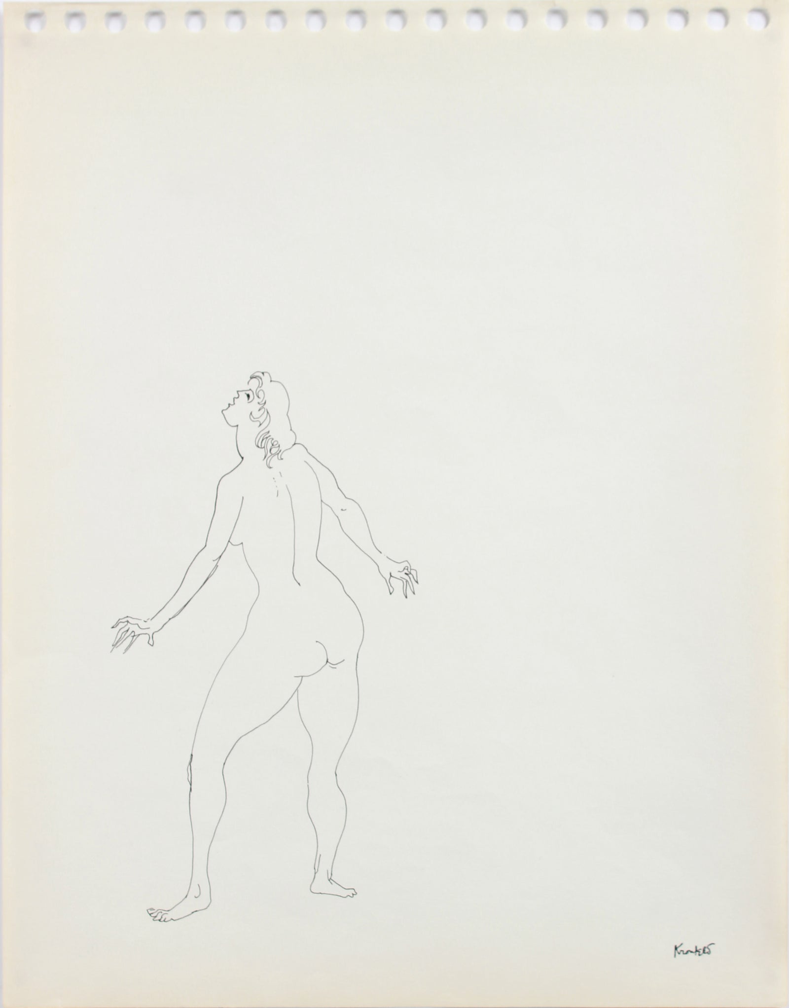 Minimalist Standing Female Nude <br>1960-80s Ink <br><br>#A8205