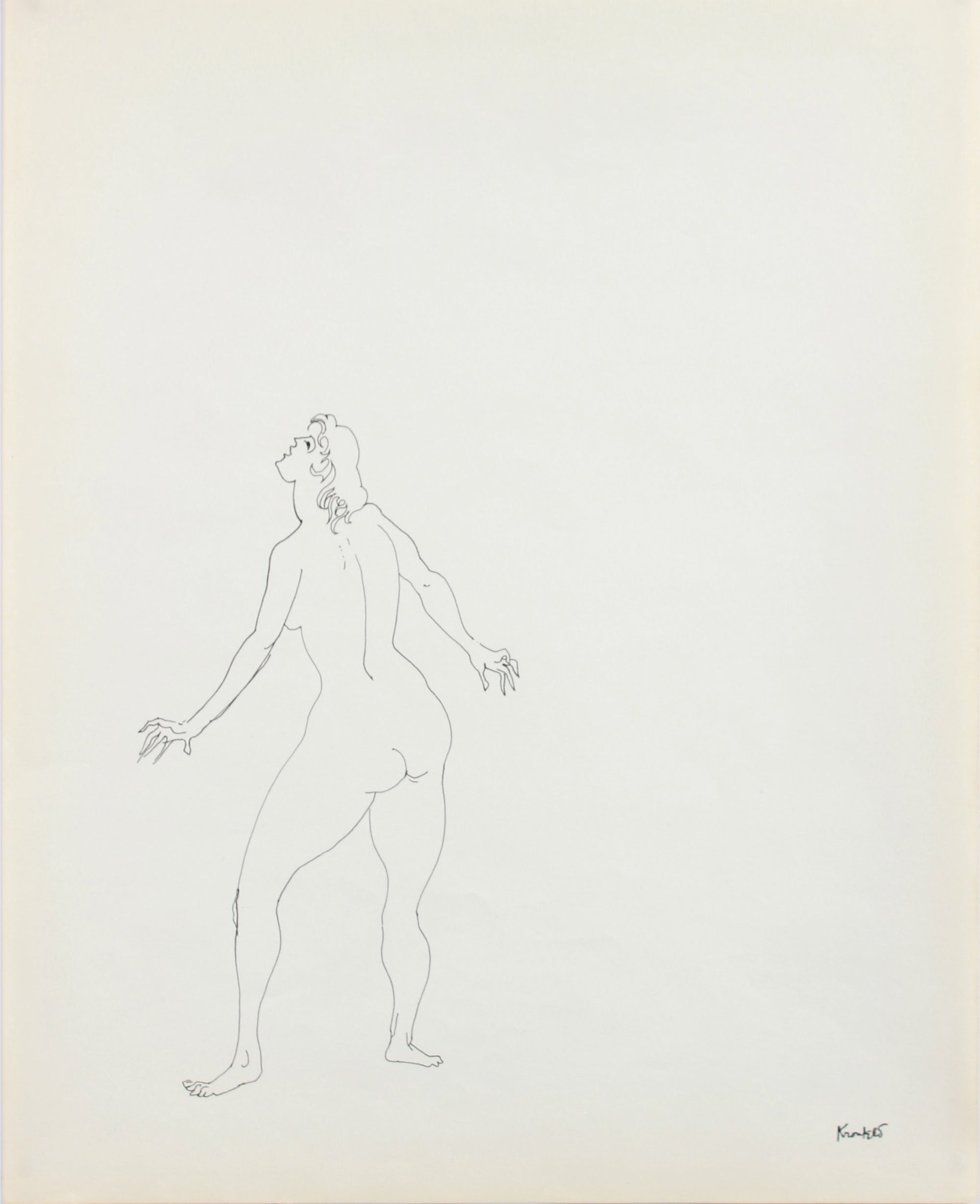 Minimalist Standing Female Nude <br>1960-80s Ink <br><br>#A8205
