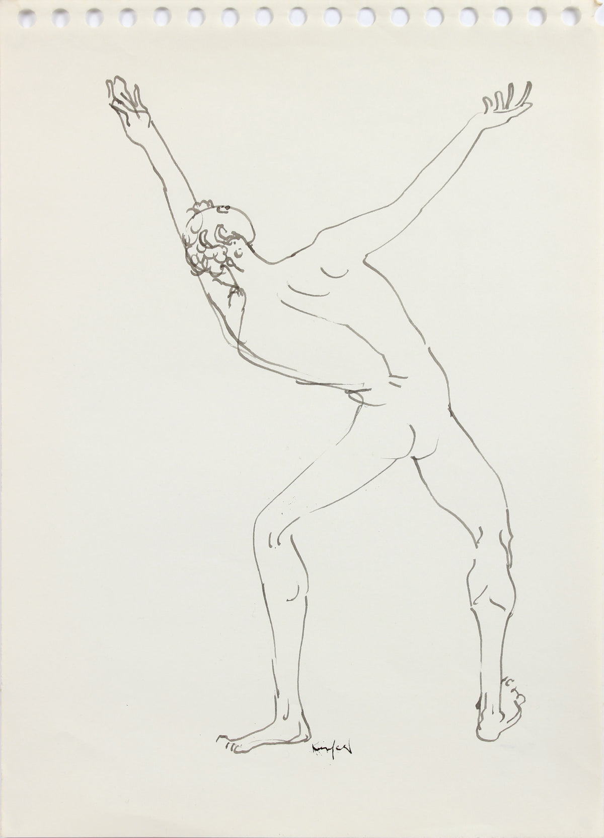 Reaching Male Nude <br>1960-80s Ink <br><br>#A8206
