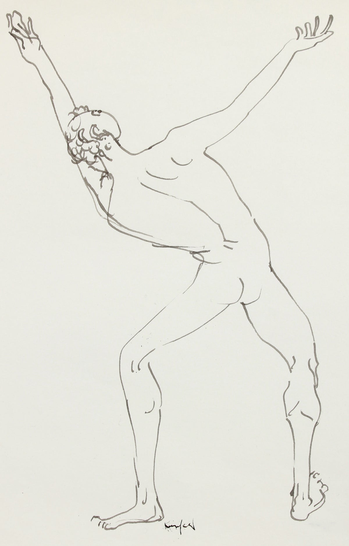 Reaching Male Nude &lt;br&gt;1960-80s Ink &lt;br&gt;&lt;br&gt;#A8206
