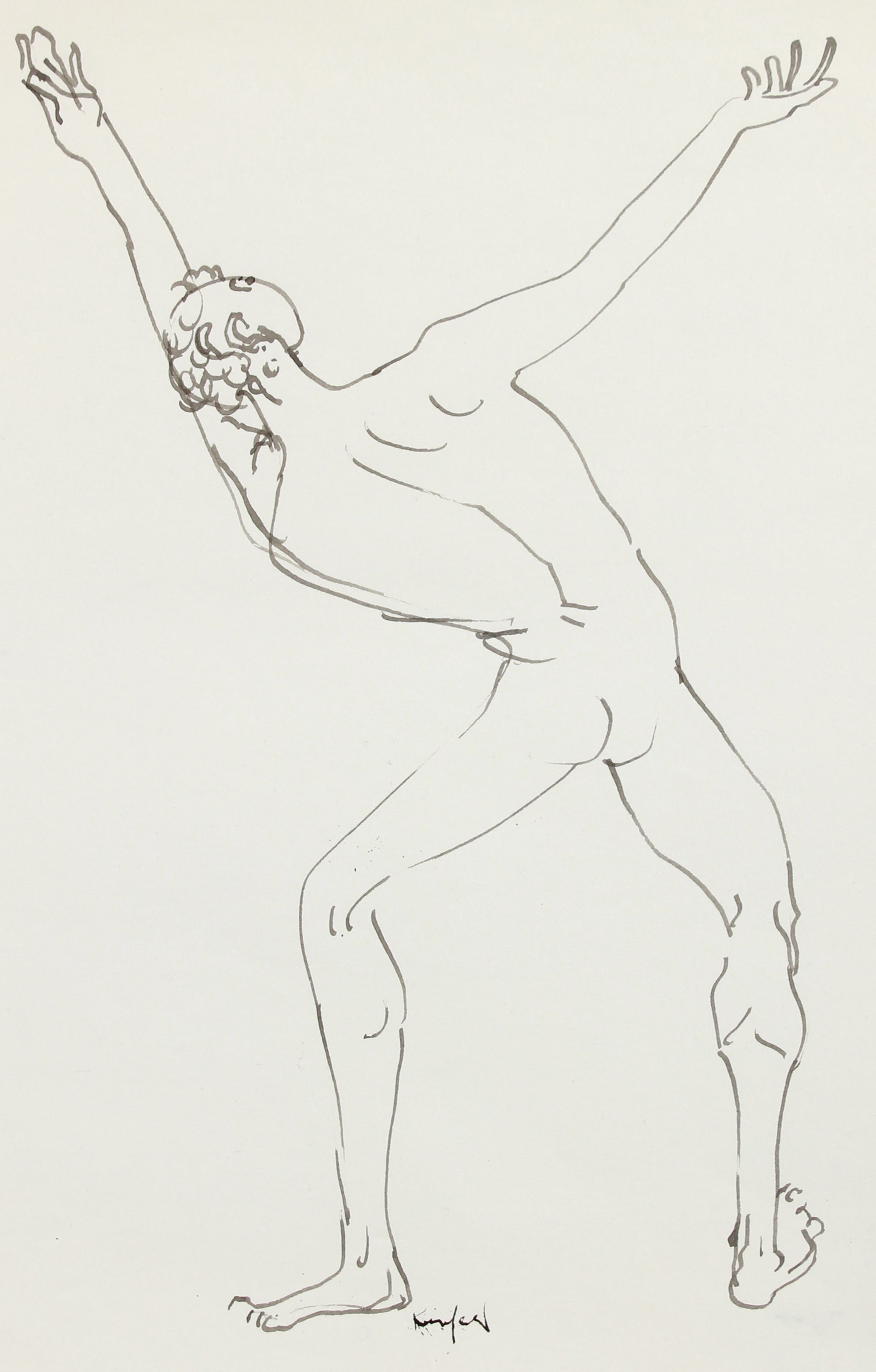 Reaching Male Nude <br>1960-80s Ink <br><br>#A8206