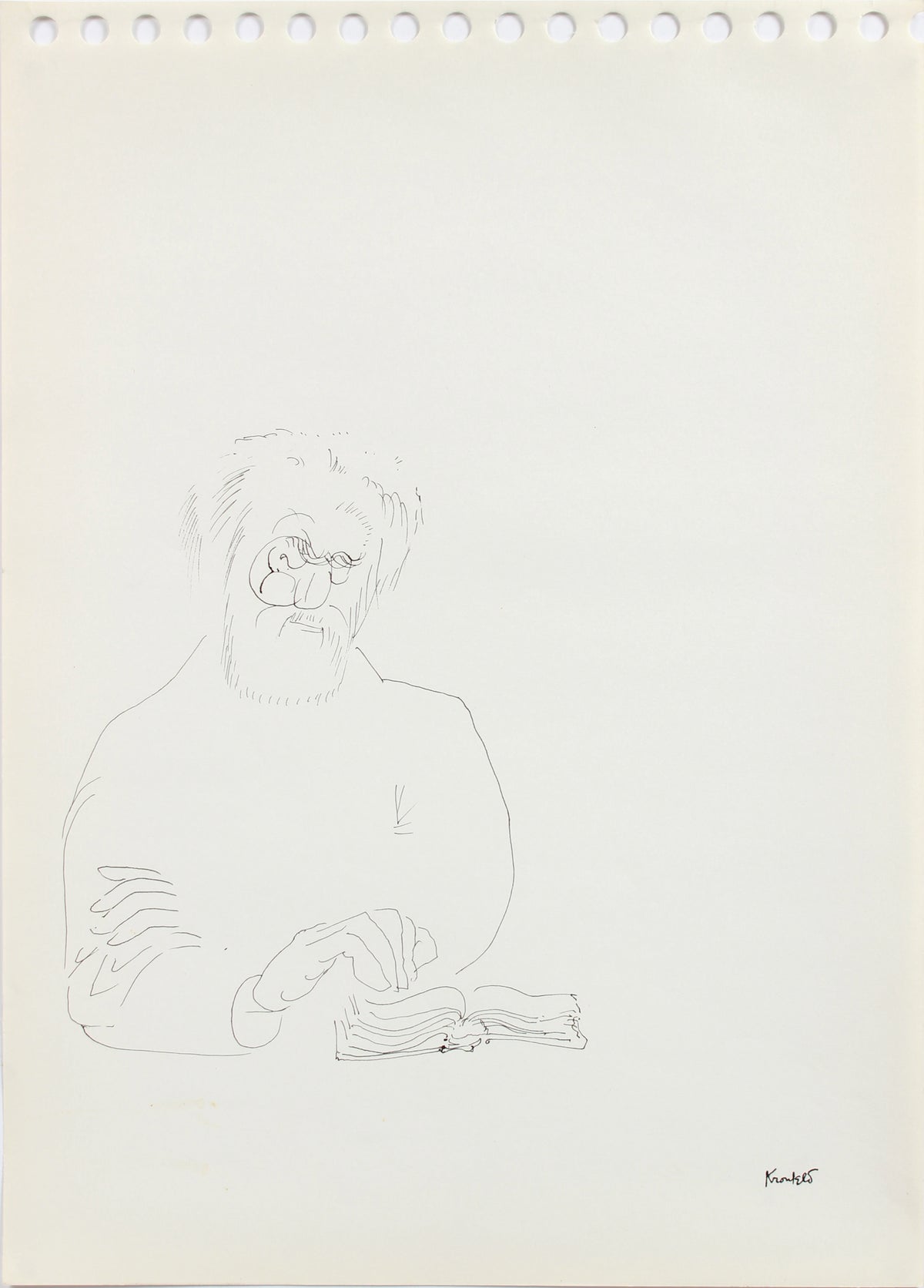 Old Man Reading - Study <br>1960-80s Ink <br><br>#A8208