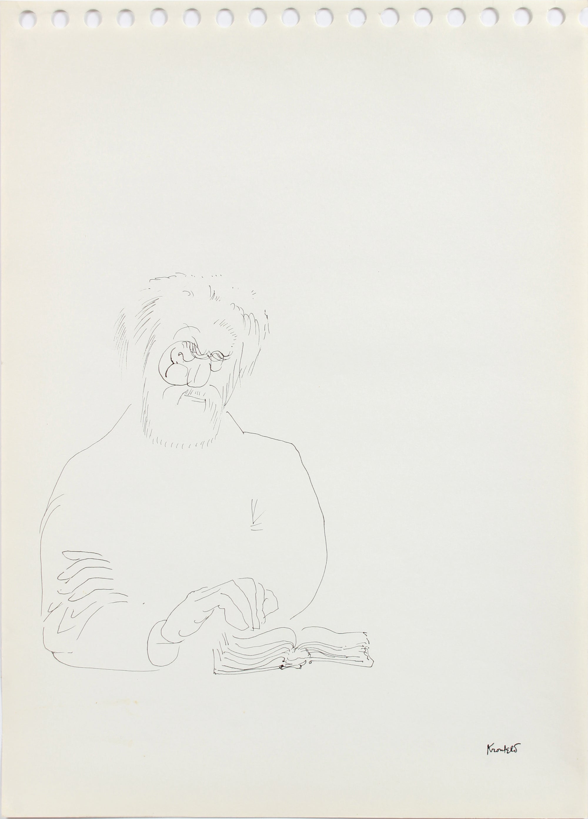 Old Man Reading - Study <br>1960-80s Ink <br><br>#A8208