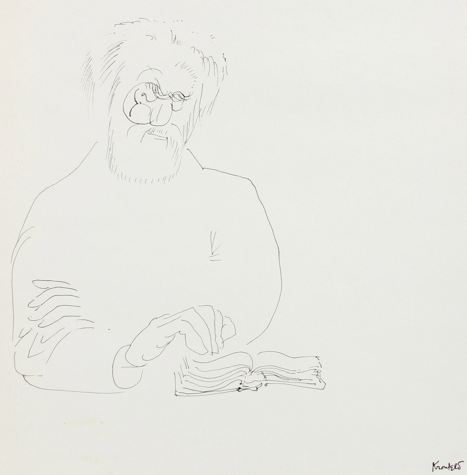 Old Man Reading - Study <br>1960-80s Ink <br><br>#A8208