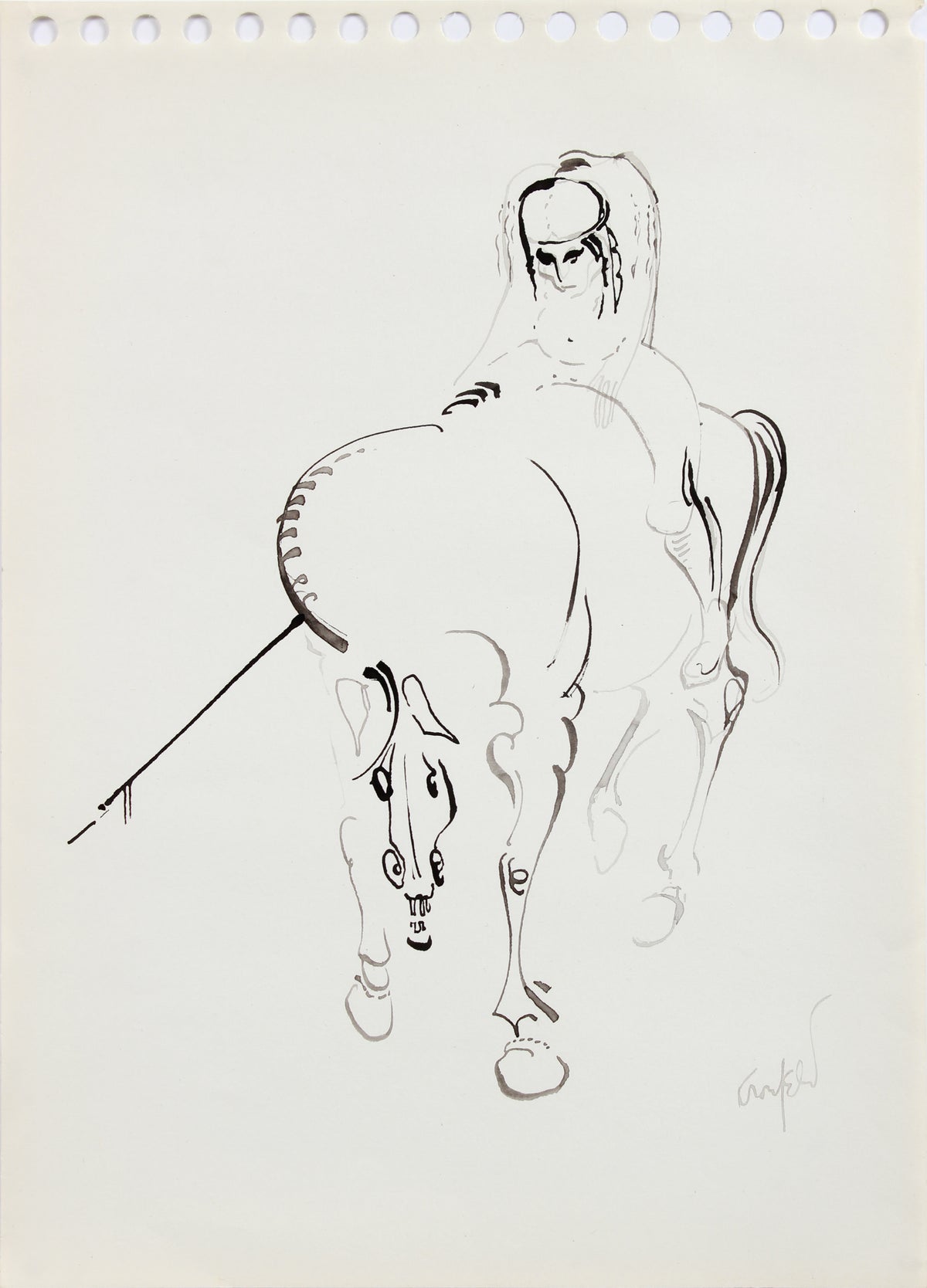 Surreal Horse & Man Drawing <br>1960-80s Ink <br><br>#A8209
