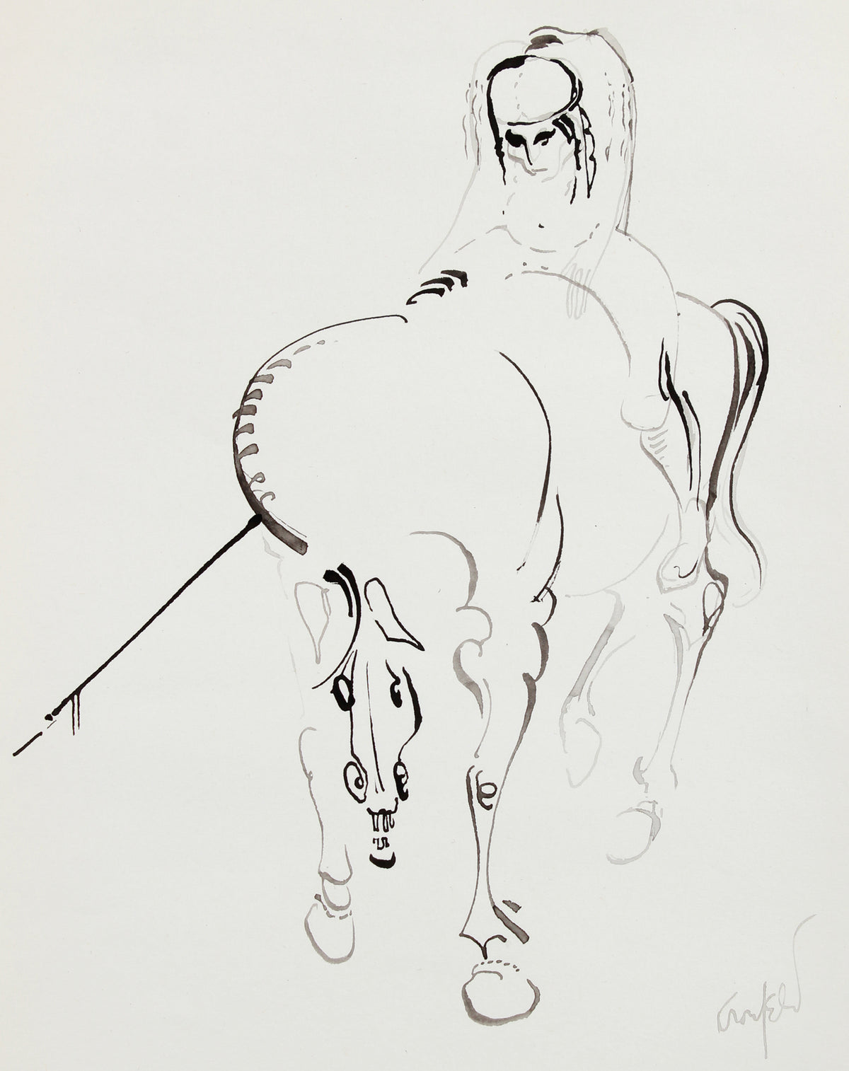 Surreal Horse &amp; Man Drawing &lt;br&gt;1960-80s Ink &lt;br&gt;&lt;br&gt;#A8209