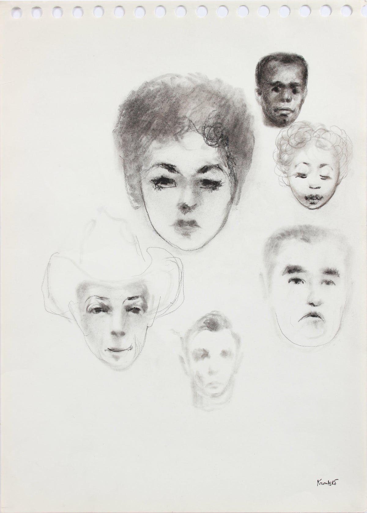 Faces - A Charcoal Study <br>Mid-Late 20th Century <br><br>#A8210