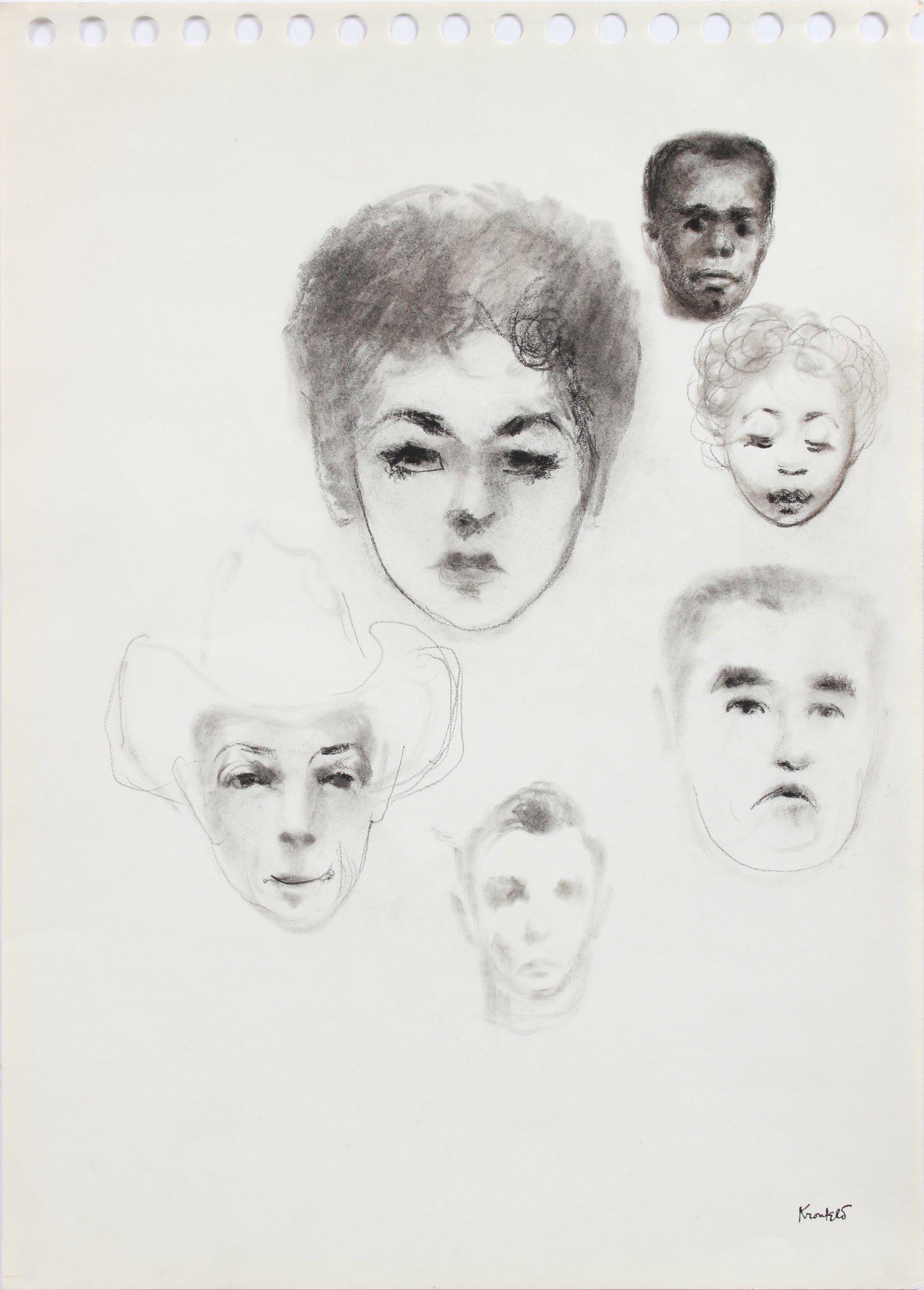 Faces - A Charcoal Study <br>Mid-Late 20th Century <br><br>#A8210