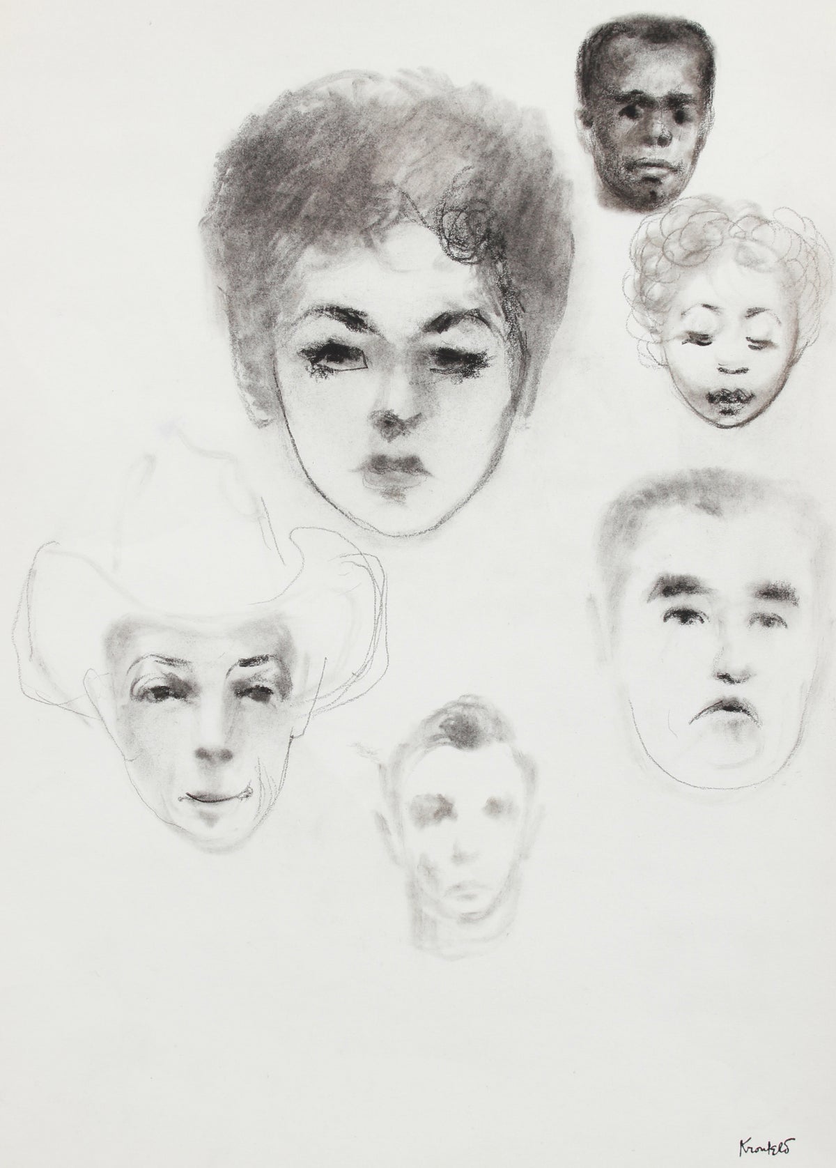Faces - A Charcoal Study &lt;br&gt;Mid-Late 20th Century &lt;br&gt;&lt;br&gt;#A8210