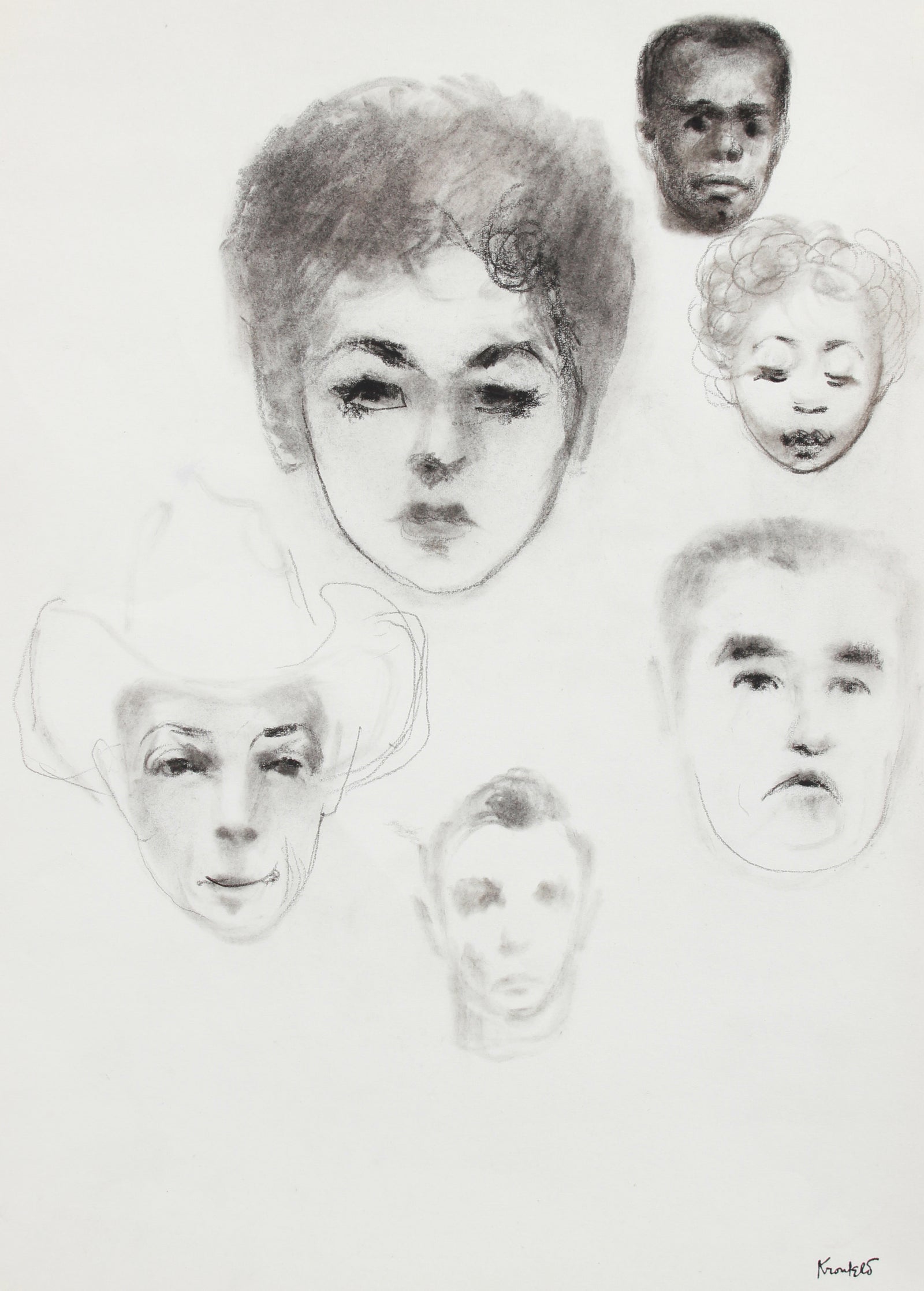 Faces - A Charcoal Study <br>Mid-Late 20th Century <br><br>#A8210
