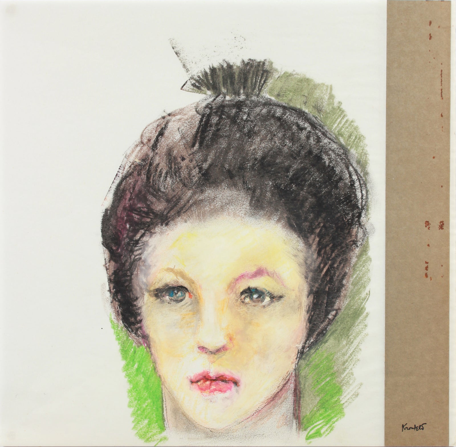Female Portrait Detail <br>1960-80s Oil Pastel <br><br>#A8211