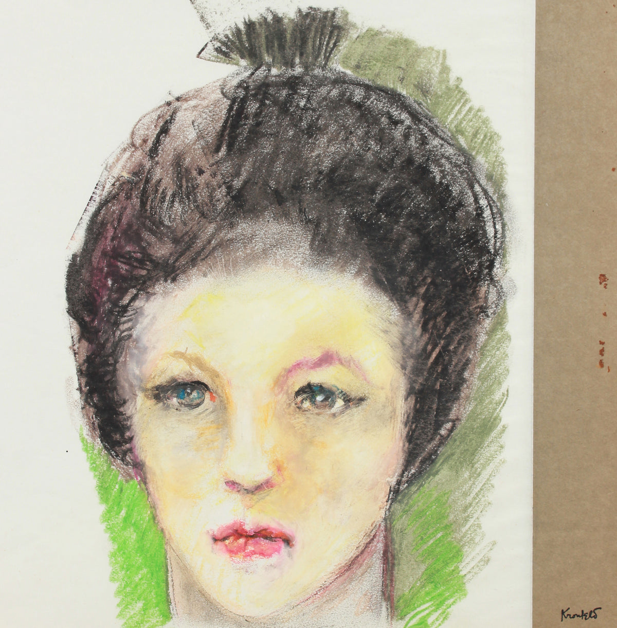 Female Portrait Detail <br>1960-80s Oil Pastel <br><br>#A8211