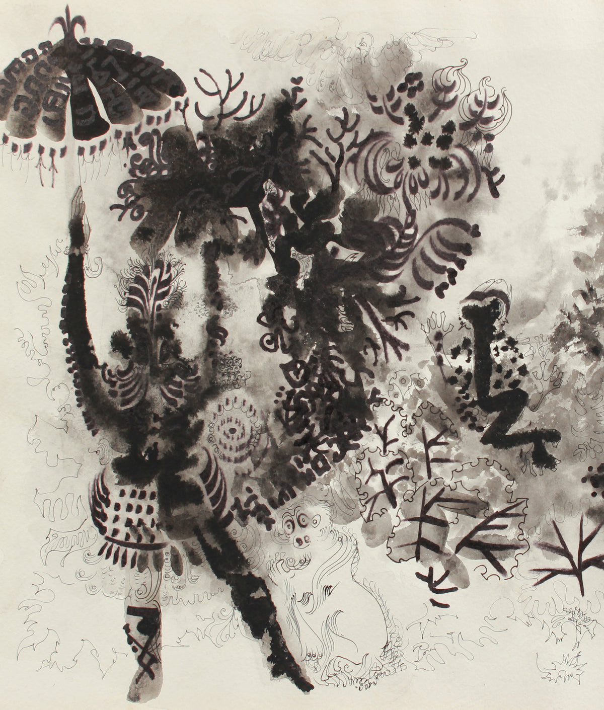 Surreal Park Scene Abstract <br>1960-80s Ink <br><br>#A8215