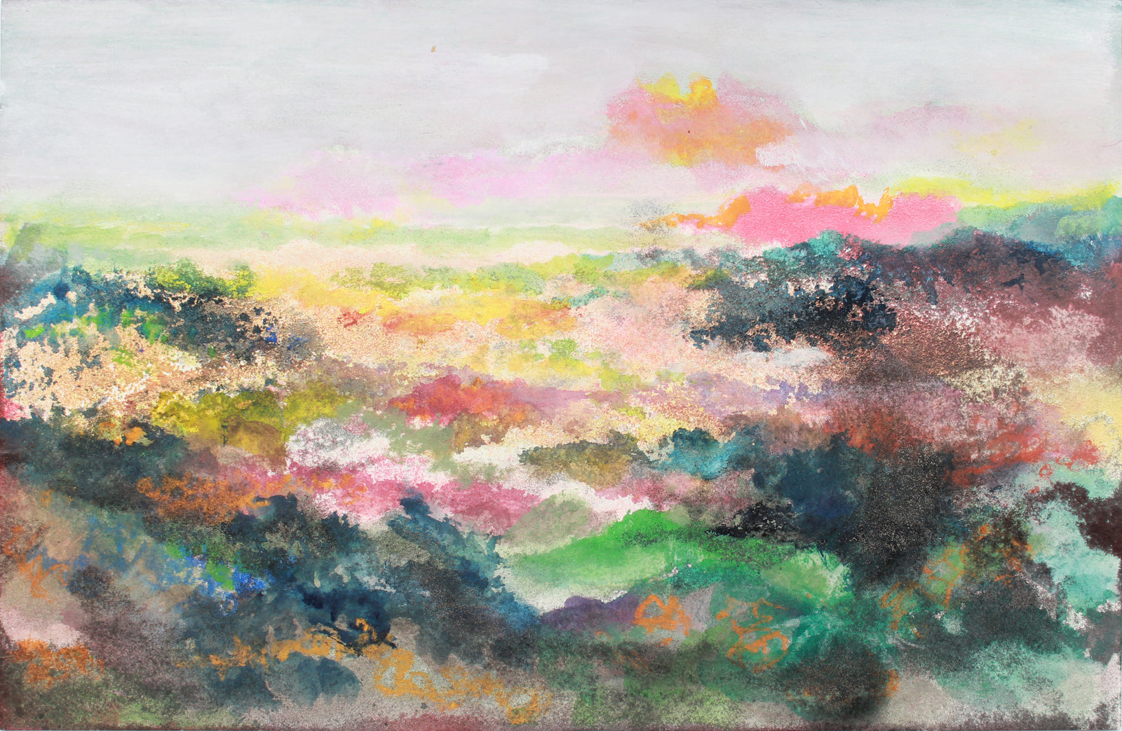 Sunny Horizon Landscape <br>1960s Gouache & Sand <br><br>#A8292