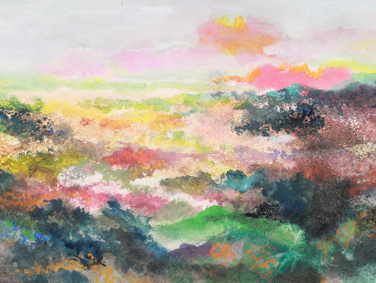 Sunny Horizon Landscape <br>1960s Gouache & Sand <br><br>#A8292