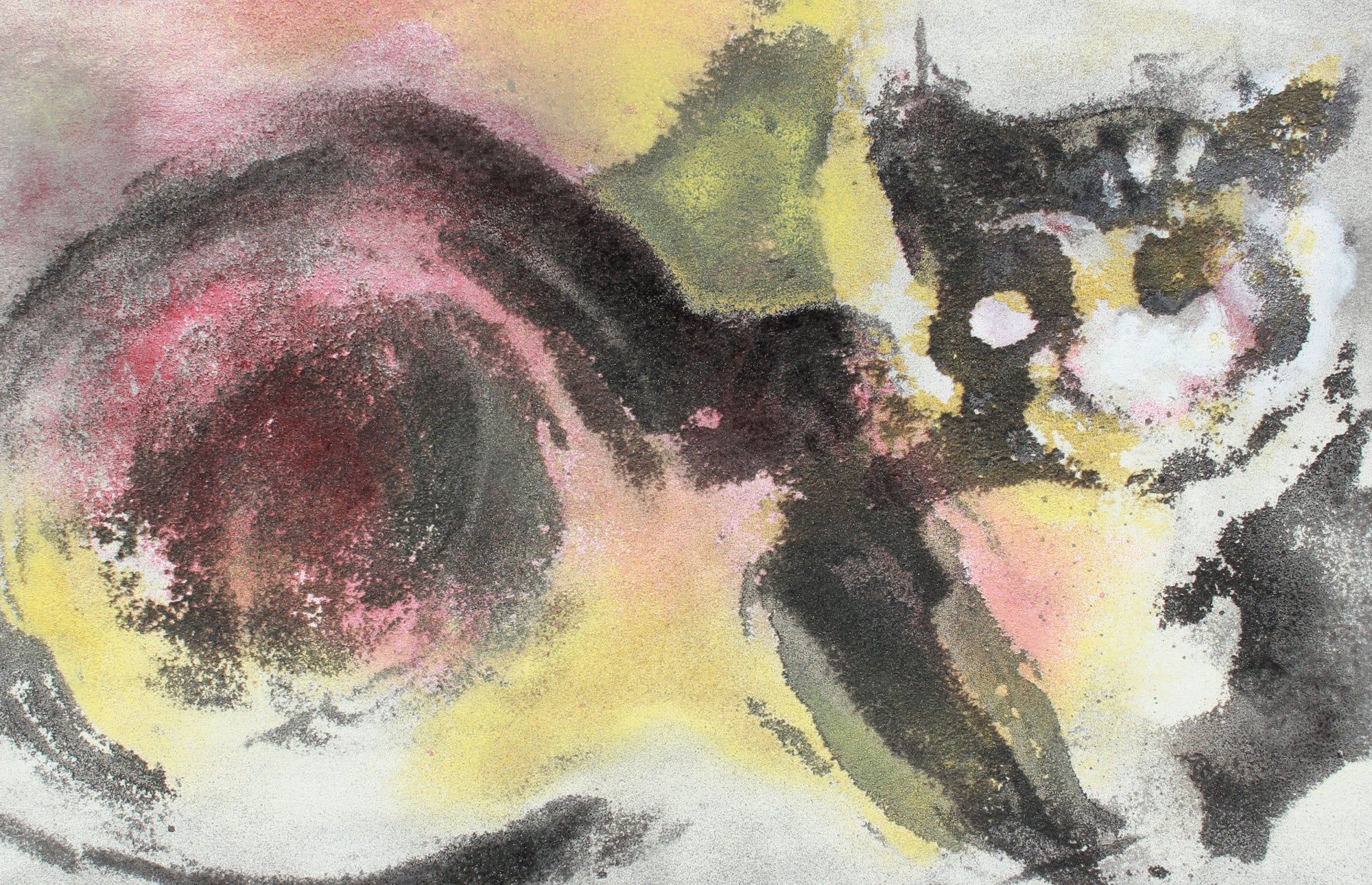 Cat in the Abstract <br>1960-80s Gouache <br><br>#A8294