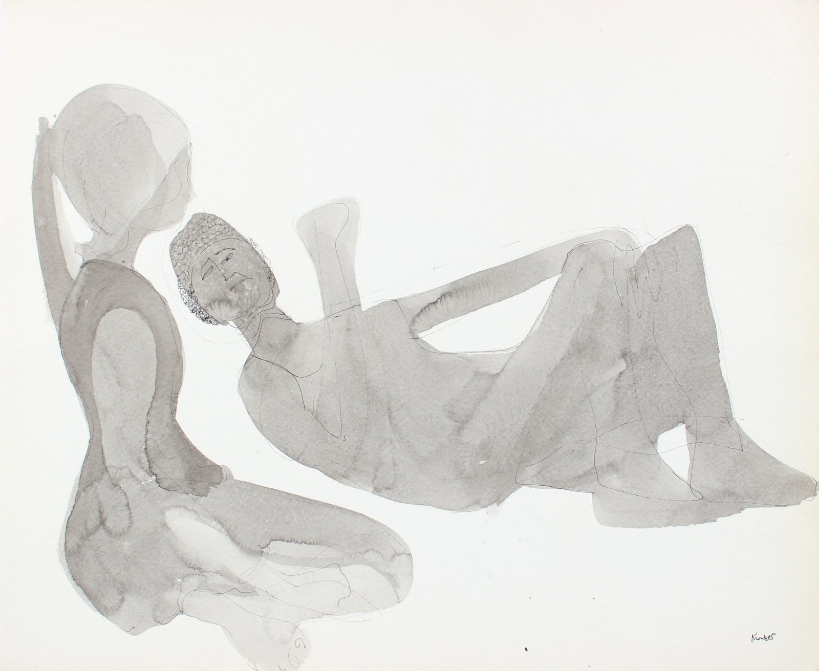 Relaxed Couple in Silhouette <br>1960-80s Ink <br><br>#A8295