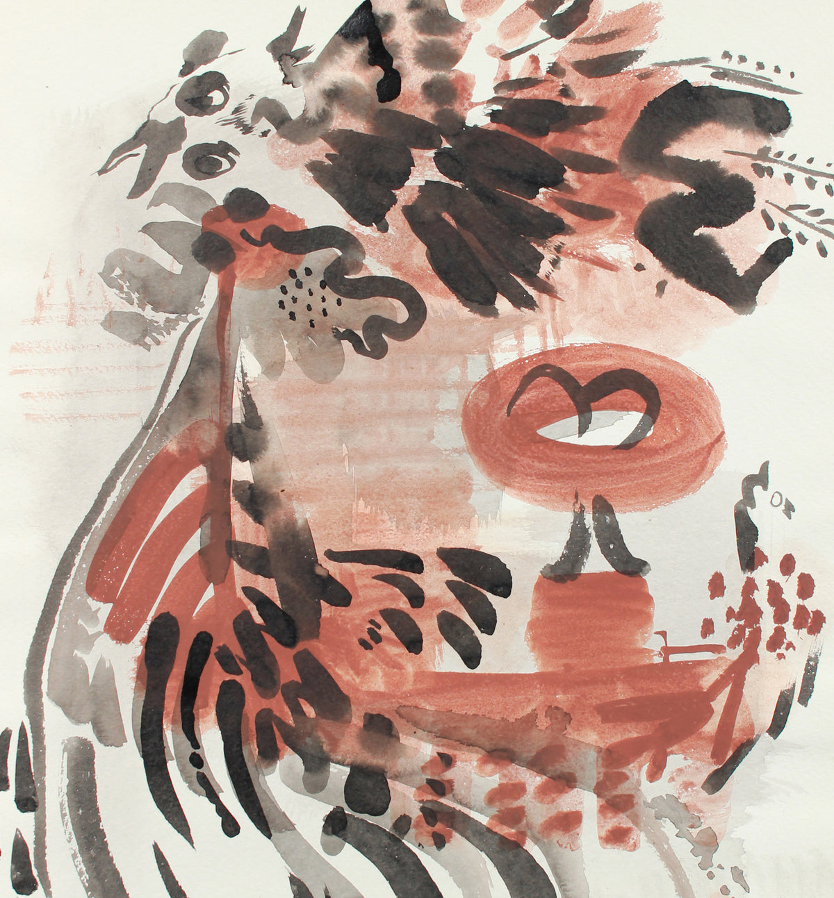 Abstracted Gestural Birds <br>1960-80s Gouache <br><br>#A8296