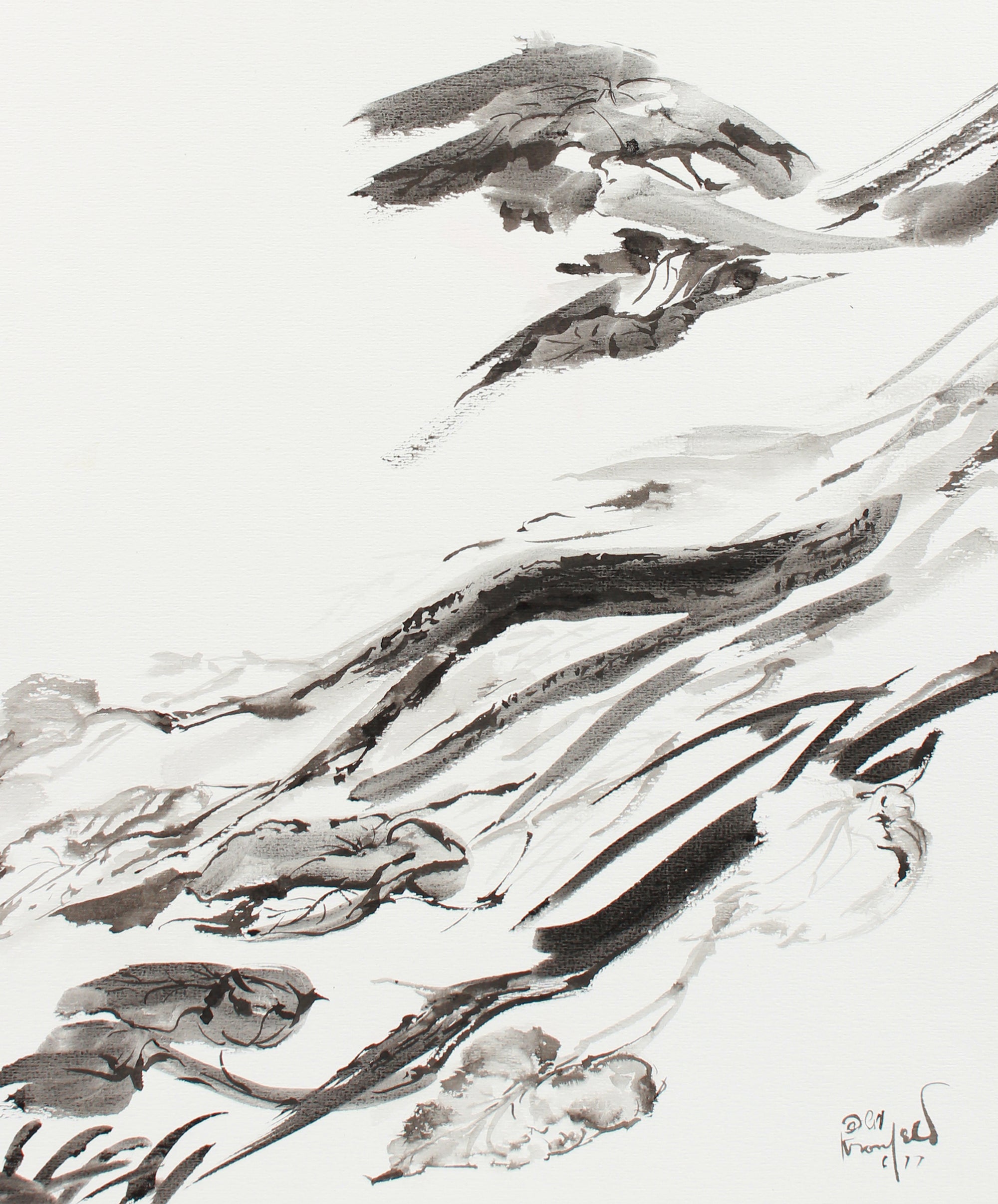Expressive Brushstroke Abstraction <br>1960-80s Ink <br><br> #A8300