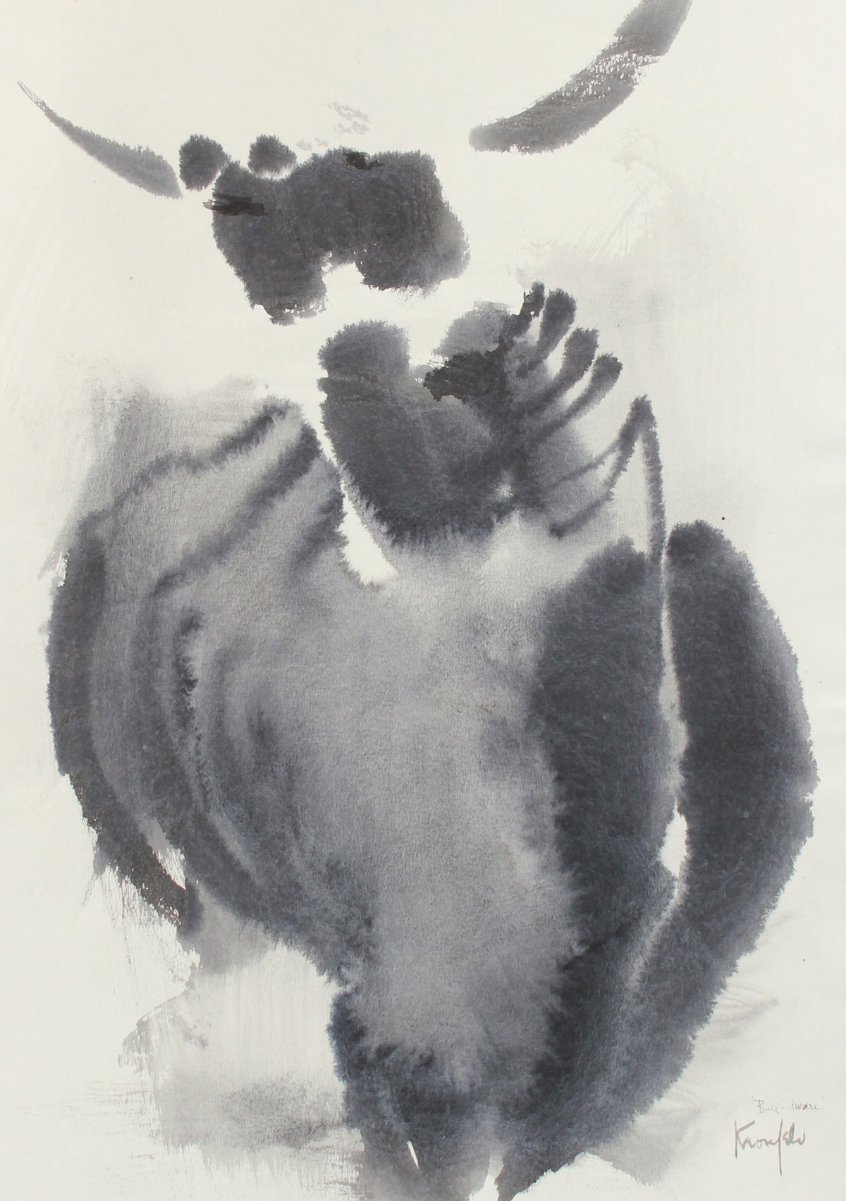 Horned-Animal Deconstruction <br>1960-80s Watercolor <br><br>#A8301