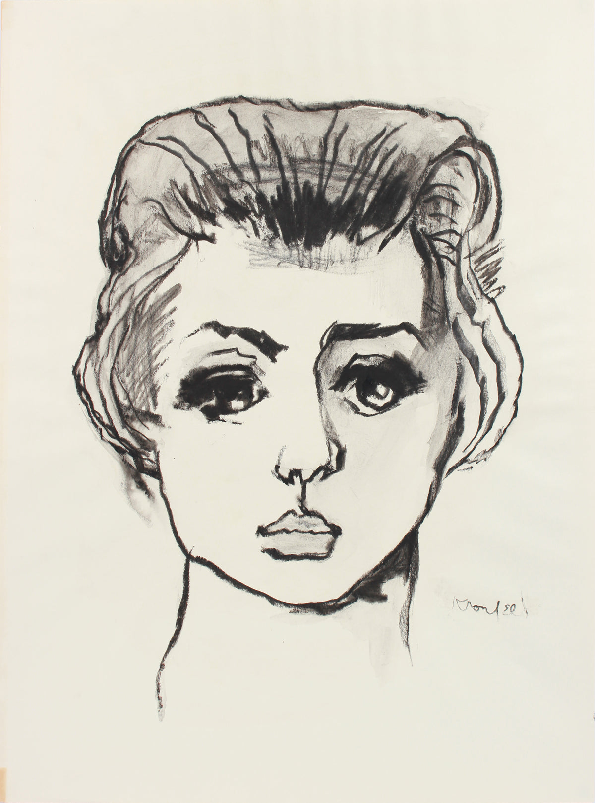 Arresting Female Portrait Drawing &lt;br&gt;1960-80s Charcoal &lt;br&gt;&lt;br&gt;#A8302