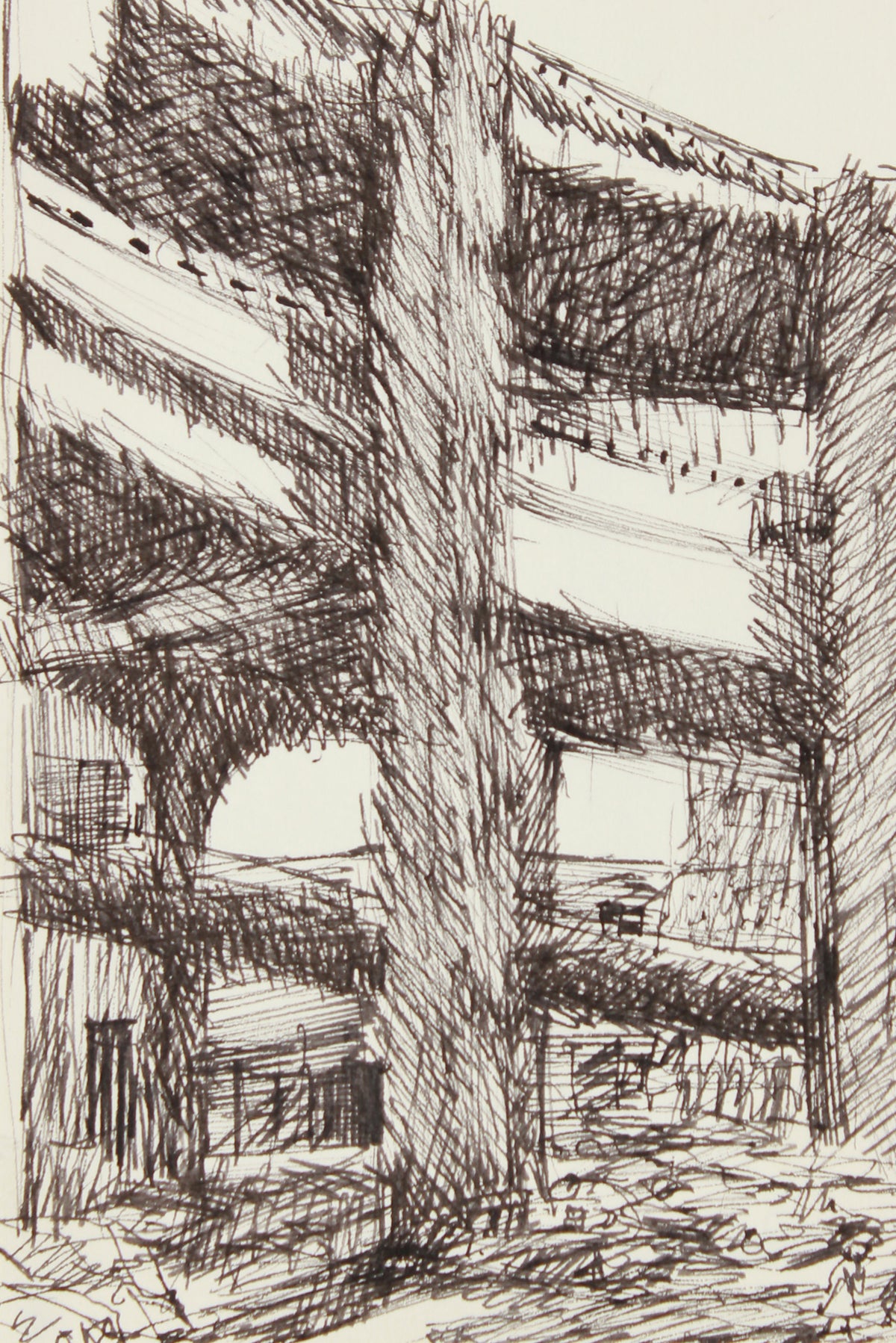 Modernist San Francisco Freeway Drawing <br>1976 Ink <br><br>#A8310