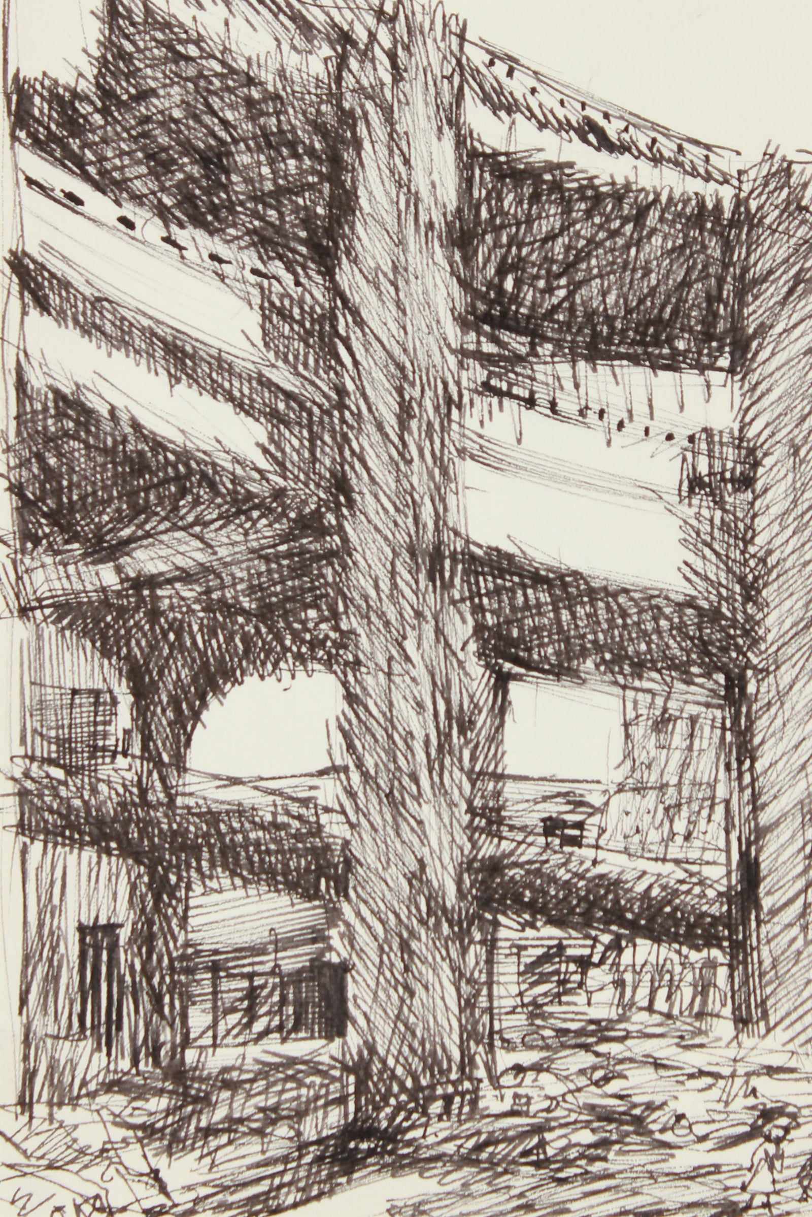 Modernist San Francisco Freeway Drawing <br>1976 Ink <br><br>#A8310