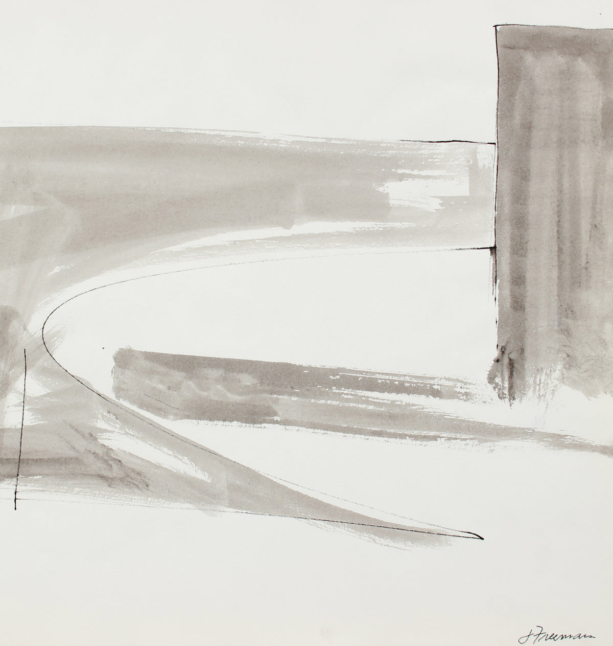 Black & White Cityscape Abstraction <br>1976 Ink Wash <br><br>#A8316
