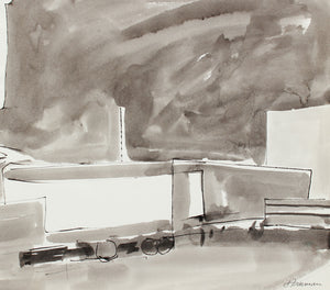 Monochrome Cityscape Abstraction <br>1976 Ink Wash <br><br>#A8317
