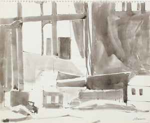 Industrial Cityscape Abstraction <br>1976 Ink Wash <br><br>#A8318