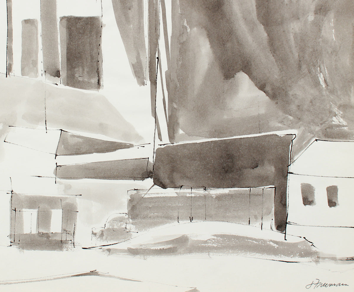 Industrial Cityscape Abstraction <br>1976 Ink Wash <br><br>#A8318