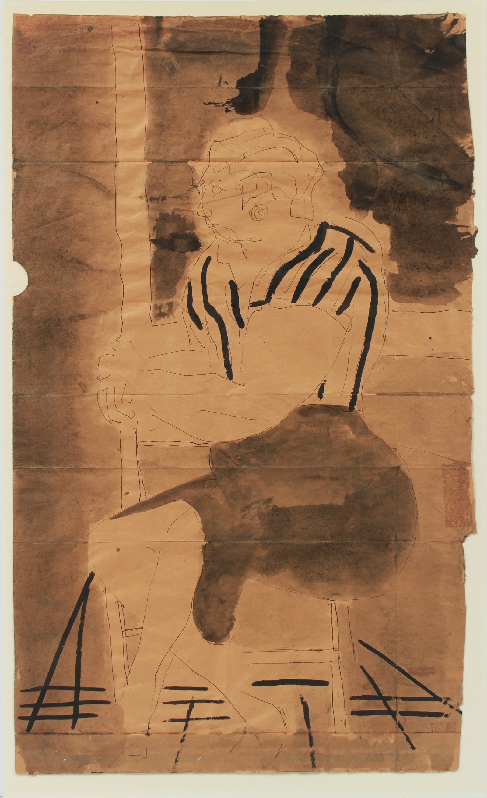 Regal Abstracted Seated Figure <br>20th Century Ink <br><br>#A8321