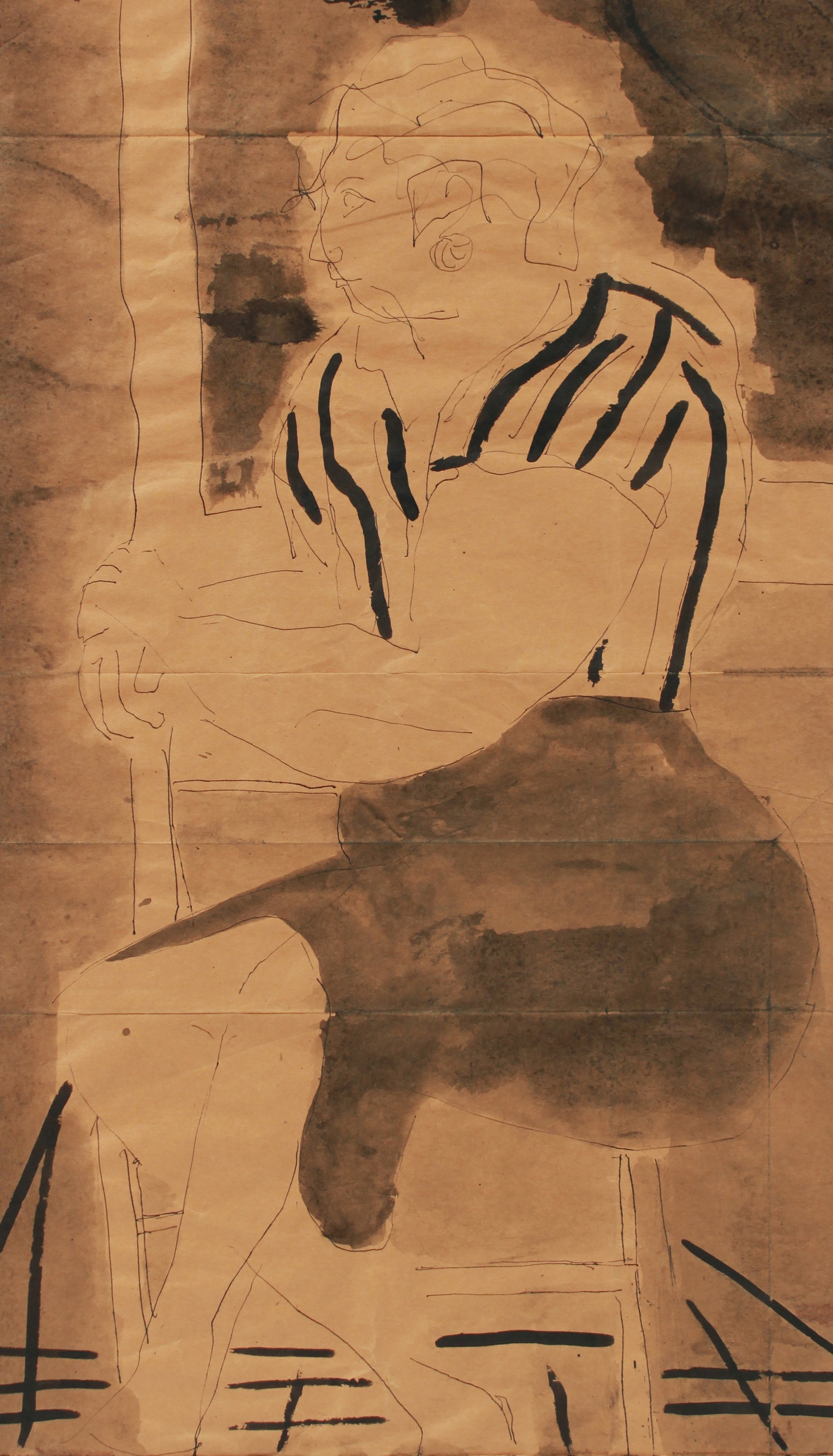 Regal Abstracted Seated Figure <br>20th Century Ink <br><br>#A8321