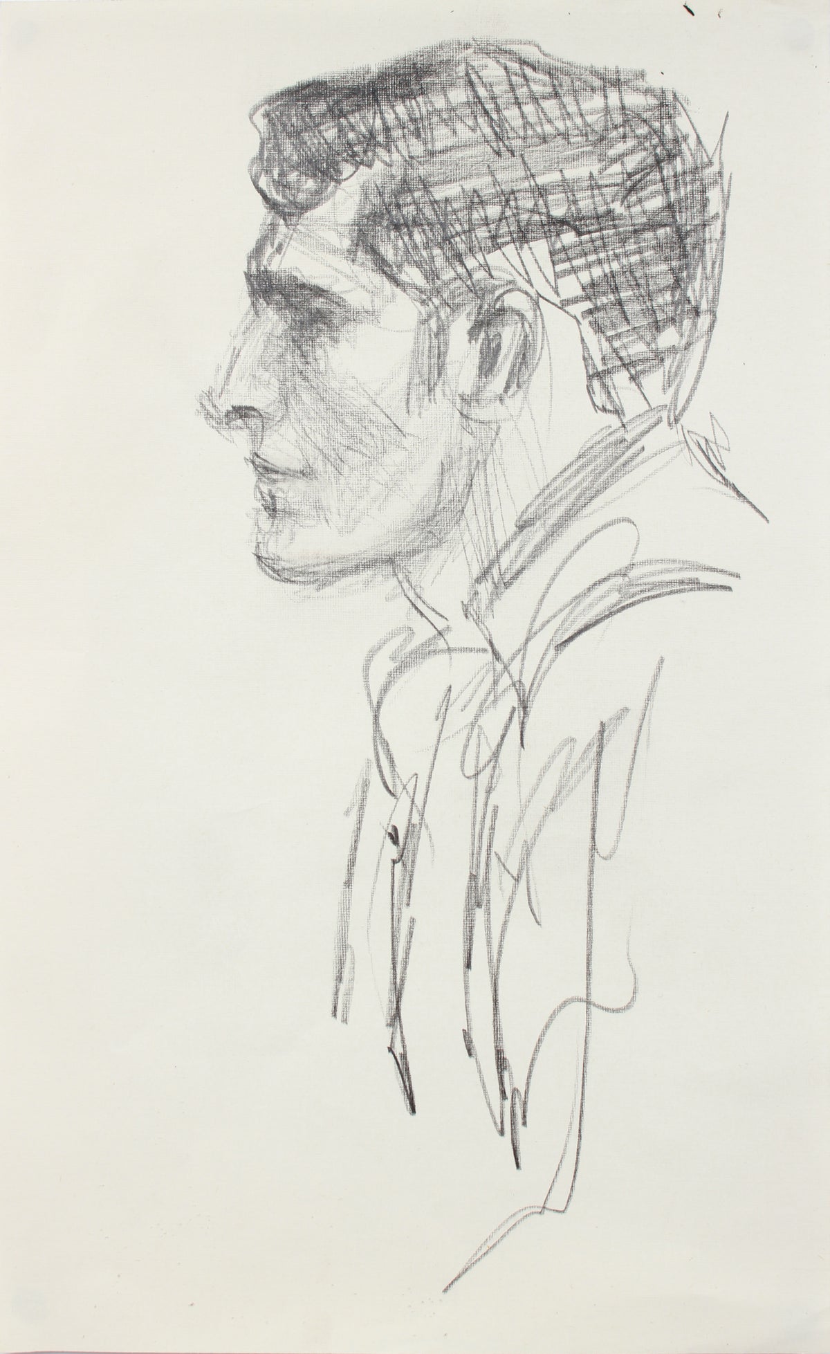 Modernist Portrait in Profile <br>1940-50s Graphite <br><br>#A8410