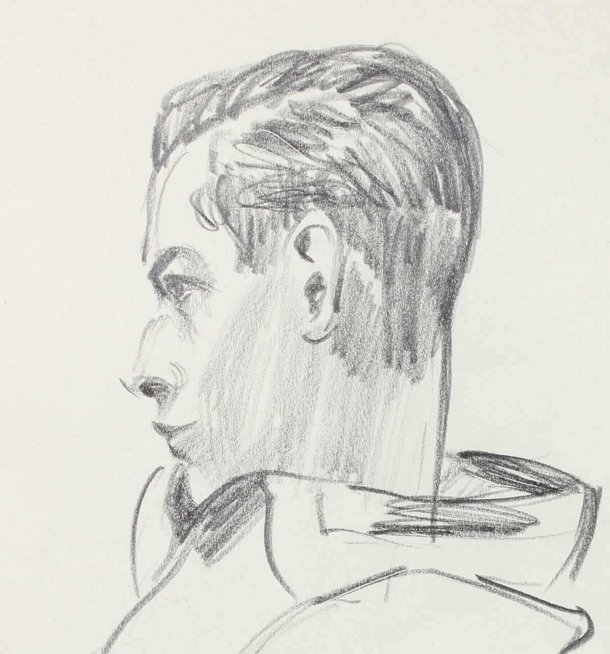 Modernist Male Portrait Detail <br>1940-50s Graphite <br><br>#A8411