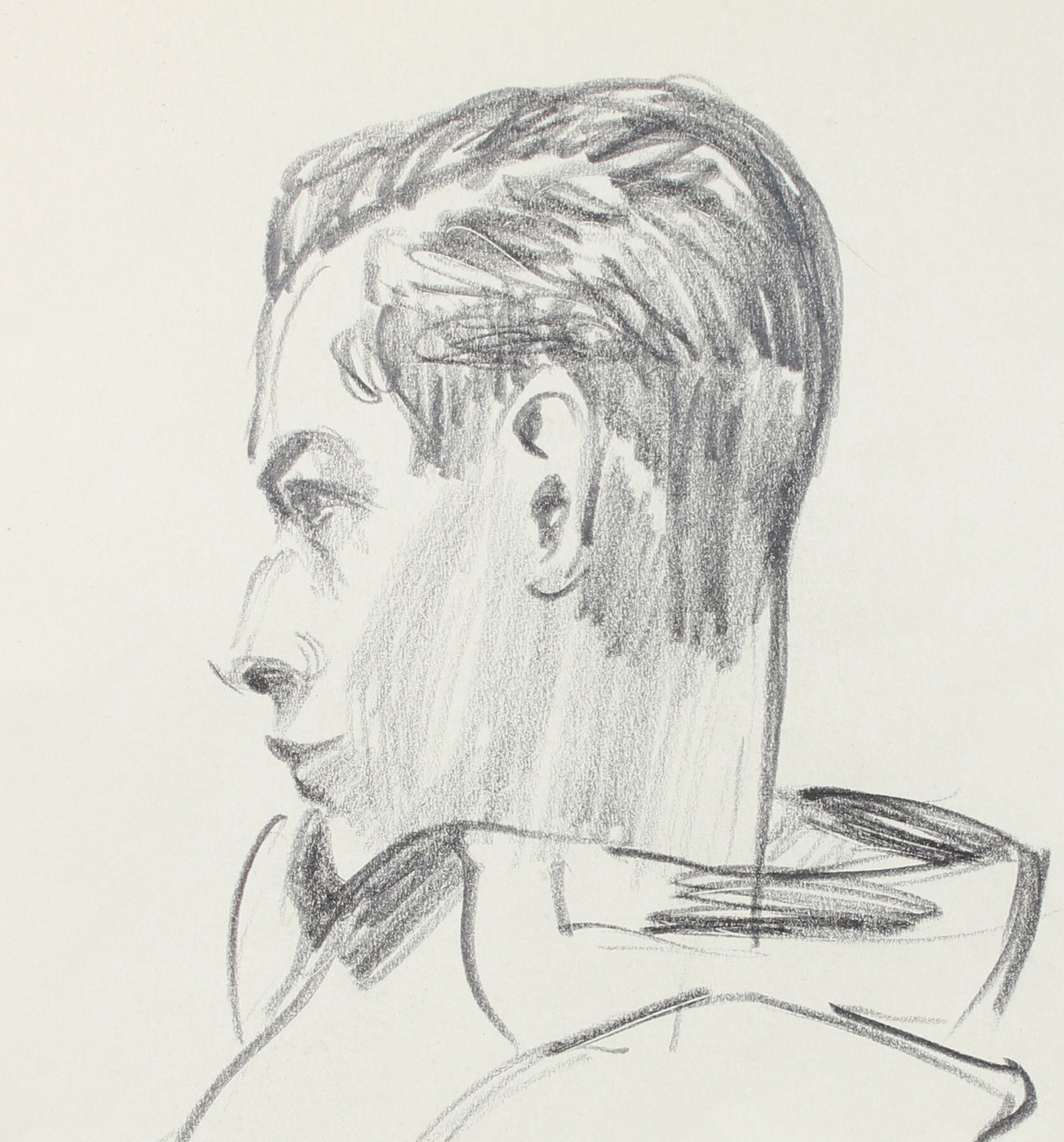 Modernist Male Portrait Detail <br>1940-50s Graphite <br><br>#A8411