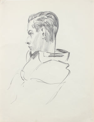 Modernist Male Portrait Detail <br>1940-50s Graphite <br><br>#A8411