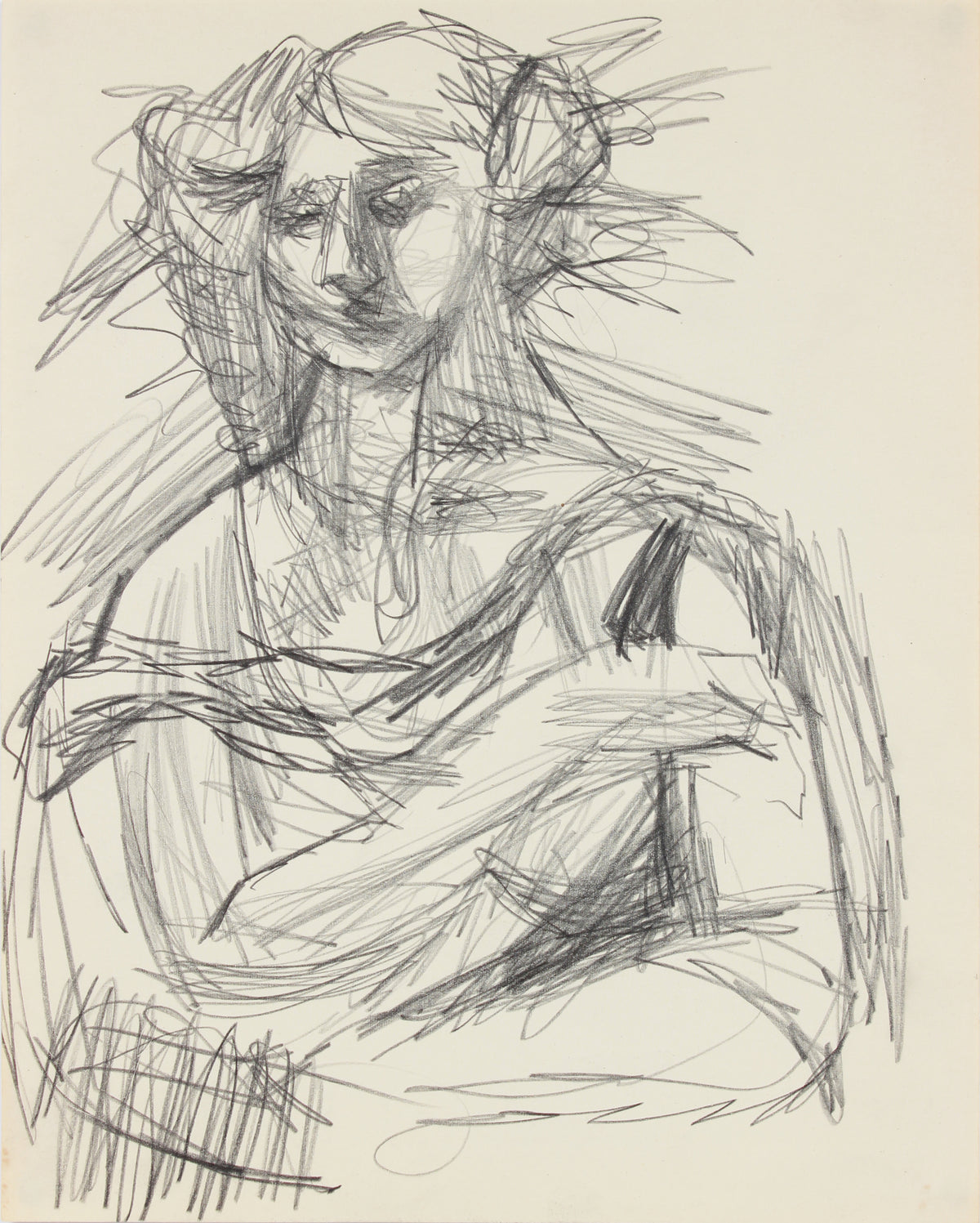 Modernist Female Portrait <br>1940-50s Graphite <br><br>#A8420