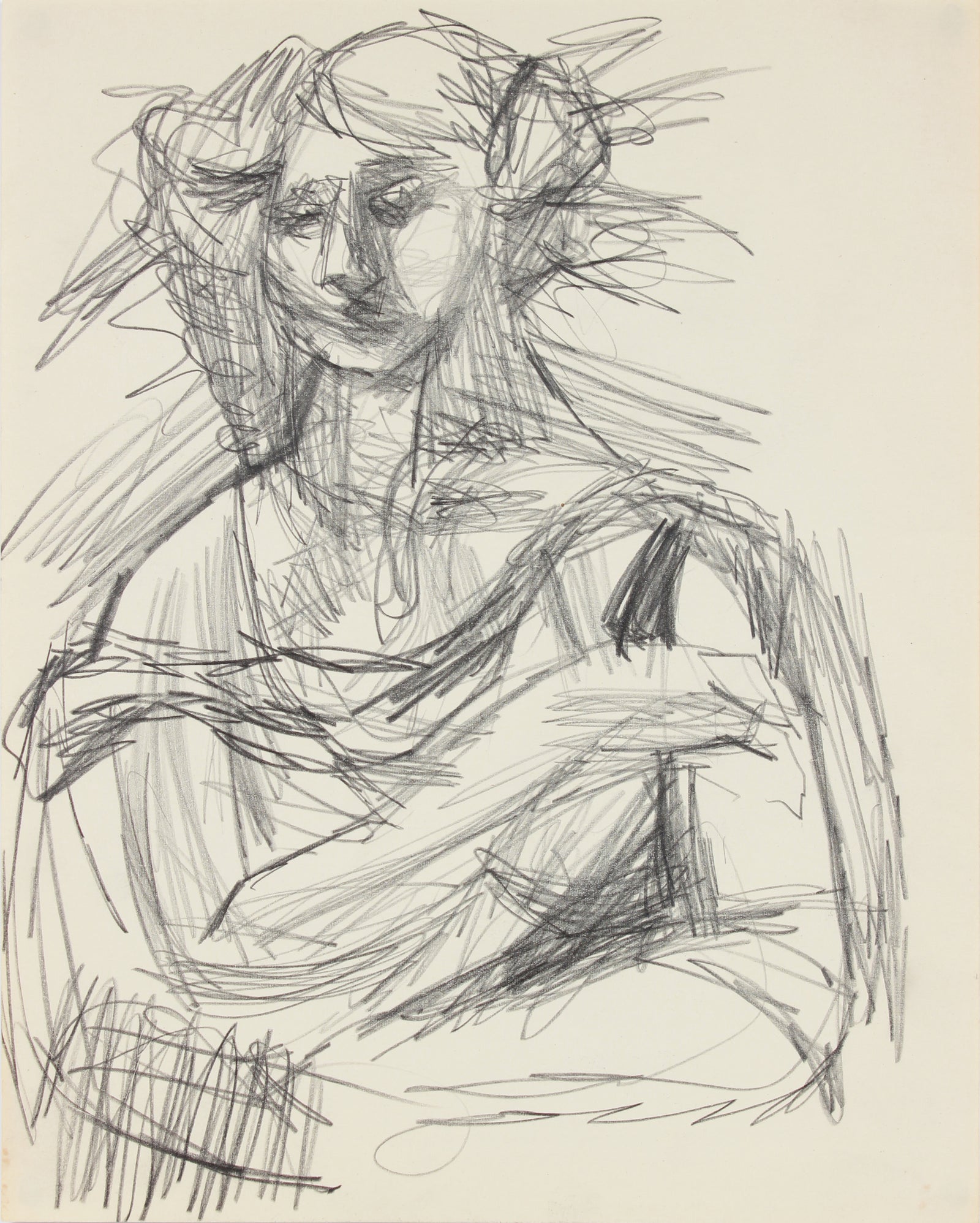 Modernist Female Portrait <br>1940-50s Graphite <br><br>#A8420