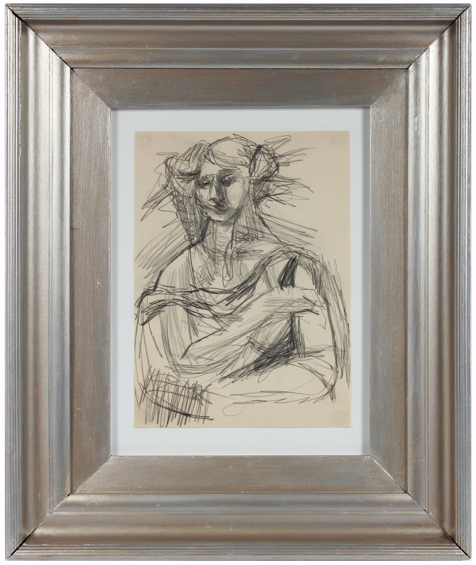 Modernist Female Portrait <br>1940-50s Graphite <br><br>#A8420
