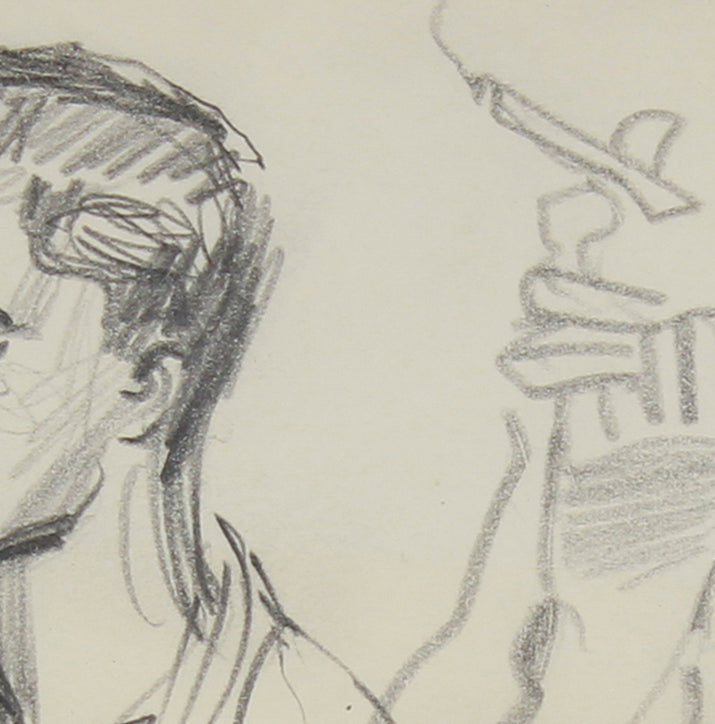 Vintage New York Drawing <br>1940-50s Graphite <br><br>#A8422