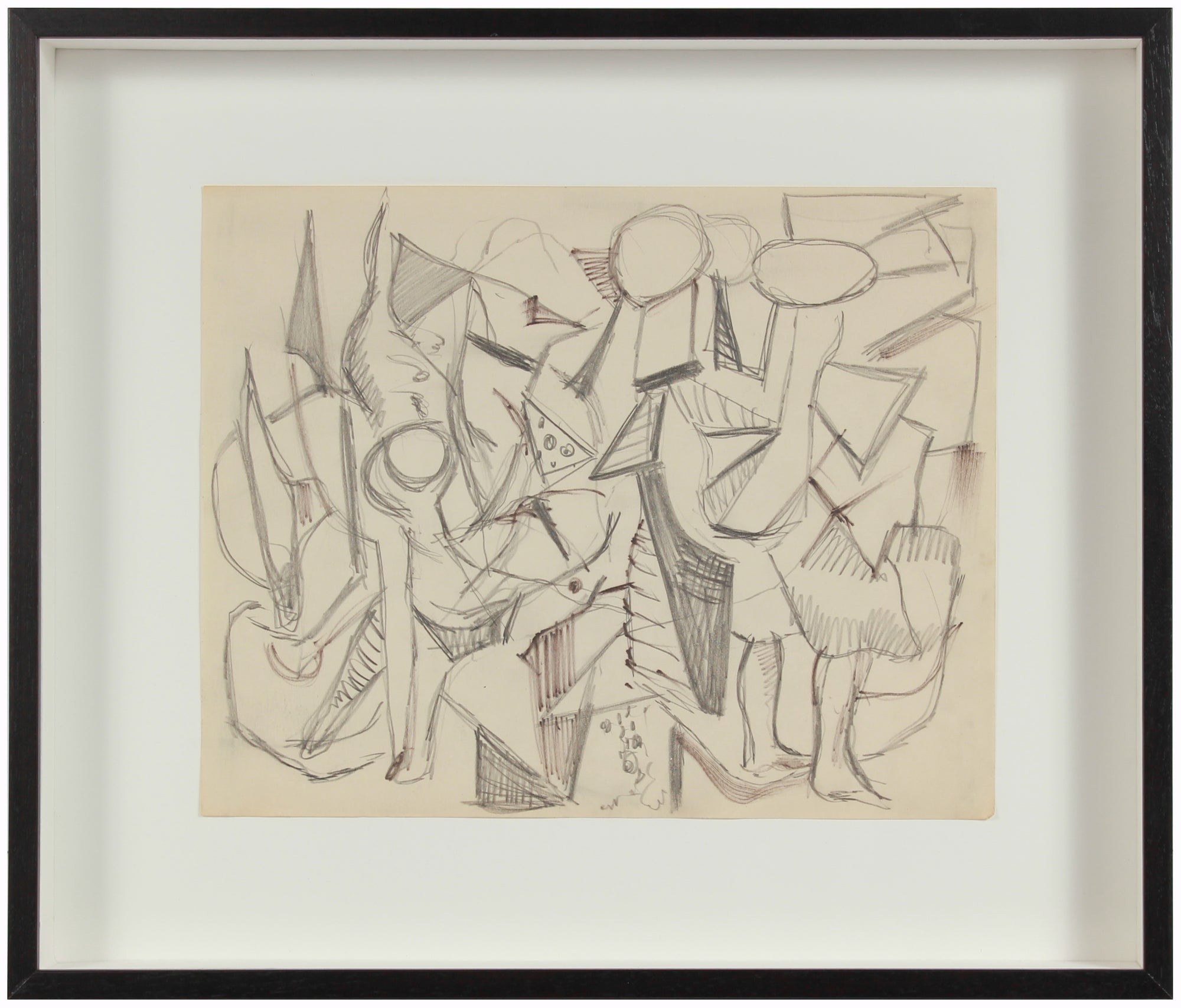 Expressionist Geometric Abstract <br>1940s Graphite <br><br>#A8448