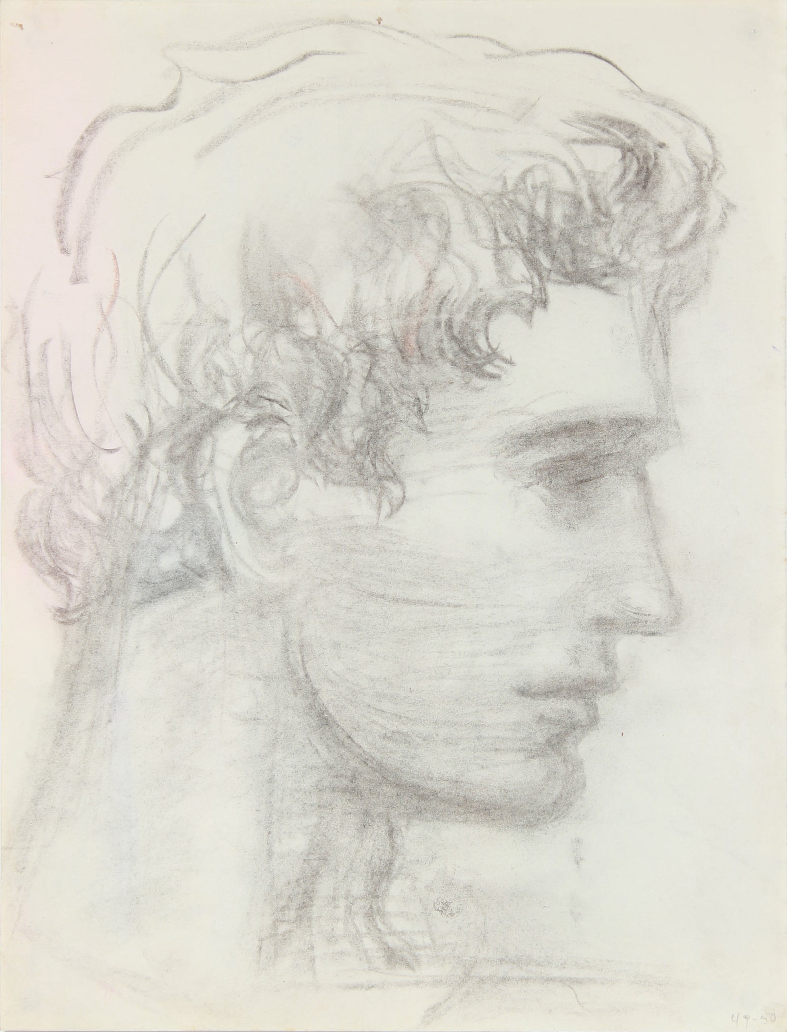 Dreamy Male Portrait Study <br>1949-50 Charcoal <br><br>#A8460